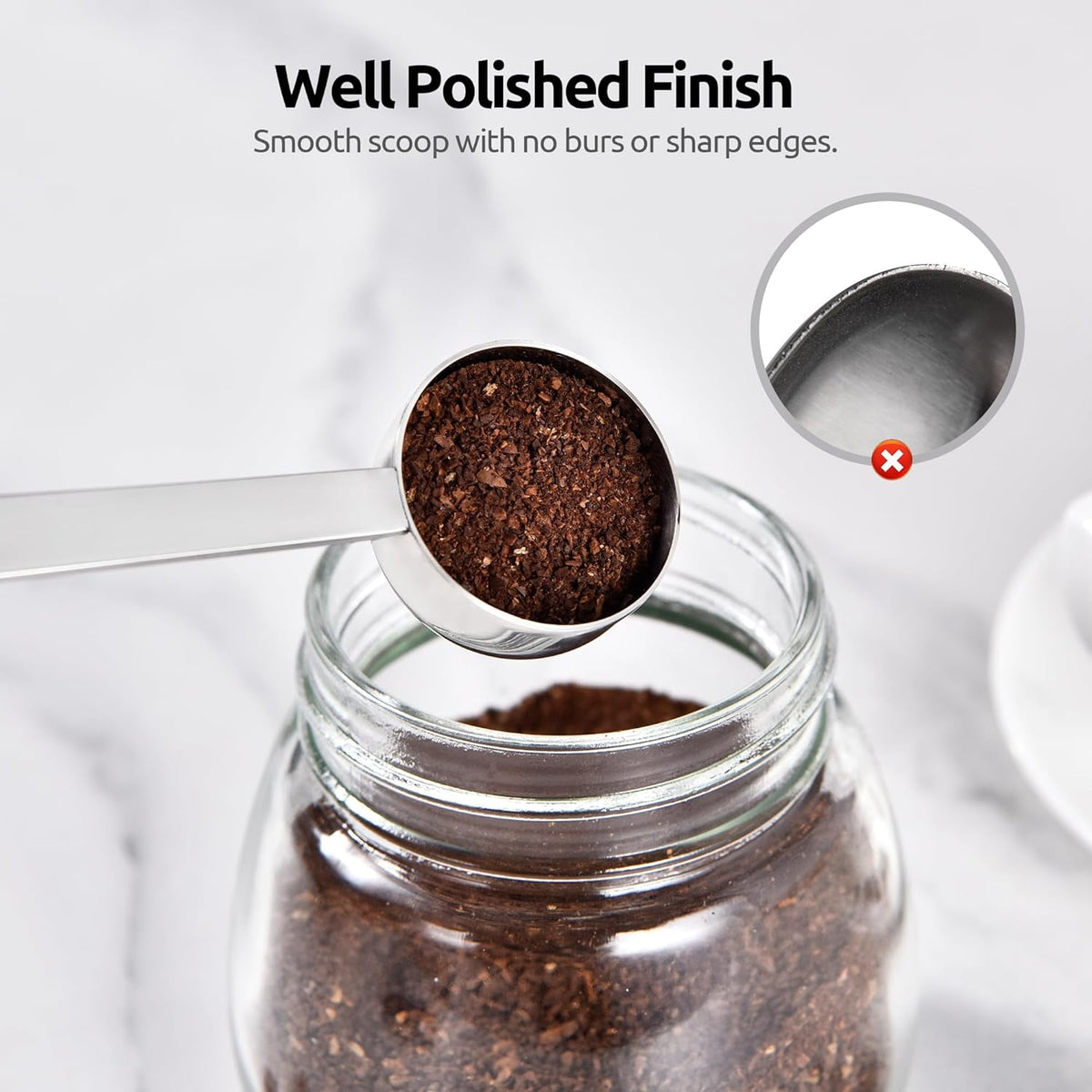 U-Taste Coffee Scoop 1 Tablespoon: 18/8 Stainless Steel Measuring Scooper for Ground Coffee Bean Espresso, 6.9in Extra Long Handle Metal Meaure Spoon