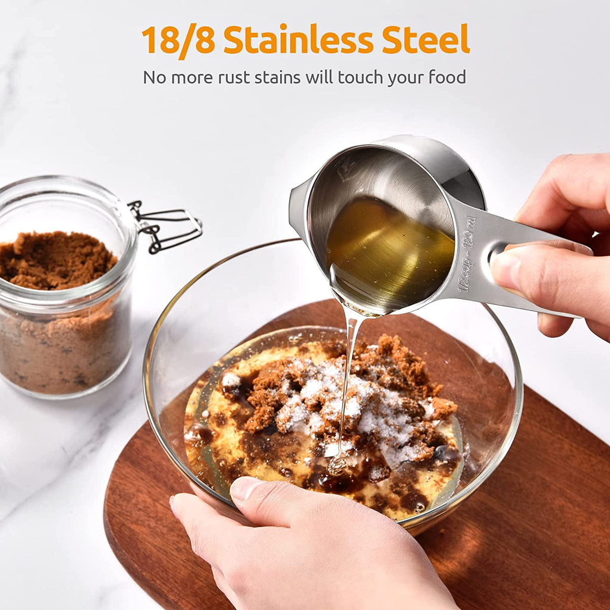 U-Taste Measuring Cups and Spoons Set, 18/8 Stainless Steel Kitchen Gadgets (7 Metal Measure Cups, 7 Measuring Spoons, 1 Magnetic Conversion Chart)