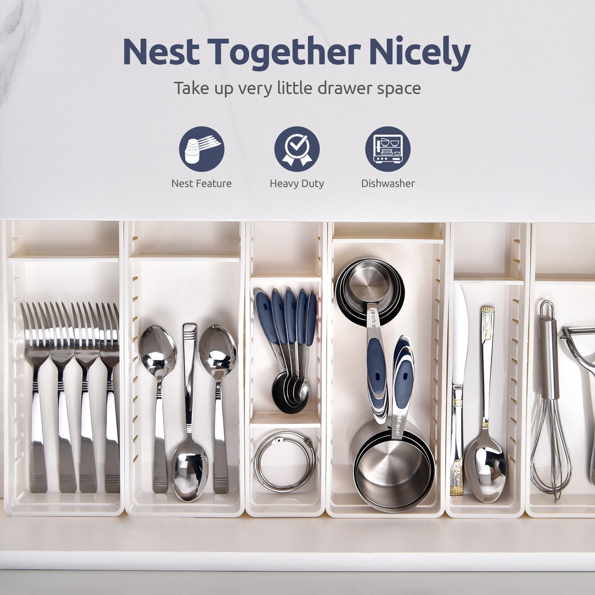 U-Taste 18/8 Stainless Steel Measuring Cups Spoons Set, Metal Stacking Measure Set for Baking Cooking, Reinforced Welded Joints, 12Pcs, Midnight Blue