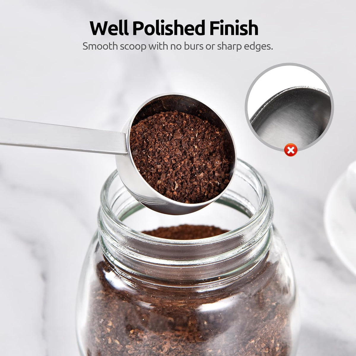 U-Taste Coffee Scoop 1 & 2 Tbsp: 18/8 Stainless Steel Measuring Scooper for Ground Coffee Bean Espresso, 6.9in Extra Long Handle Metal Meaure Spoon