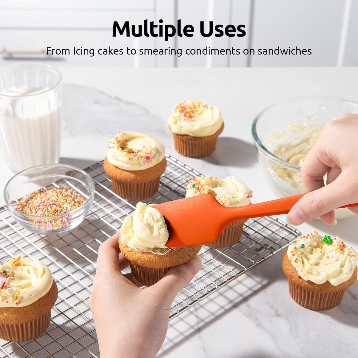 U-Taste Silicone Spatula Set of 3, 600°F High Heat Resistant Kitchen Cooking Utensils Baking Supplies, Food Grade Seamless Rubber Scraper, Multicolor