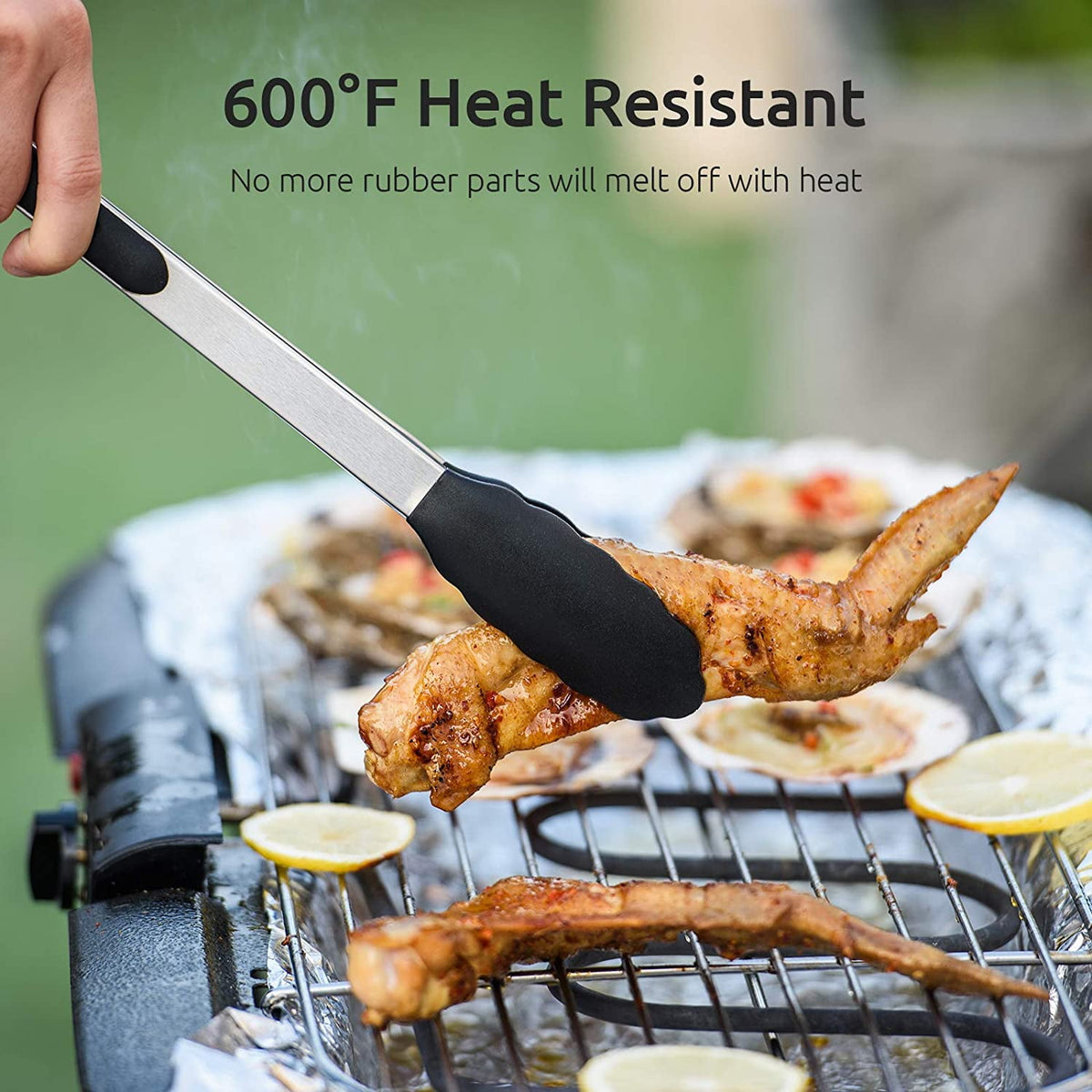 U-Taste 600ºF Heat-Resistant Kitchen Tongs for Cooking, Silicone Tong Utensils Set for Food Serving, Rubber Salad/Grill/BBQ Tongs, 7/9/12in, Black