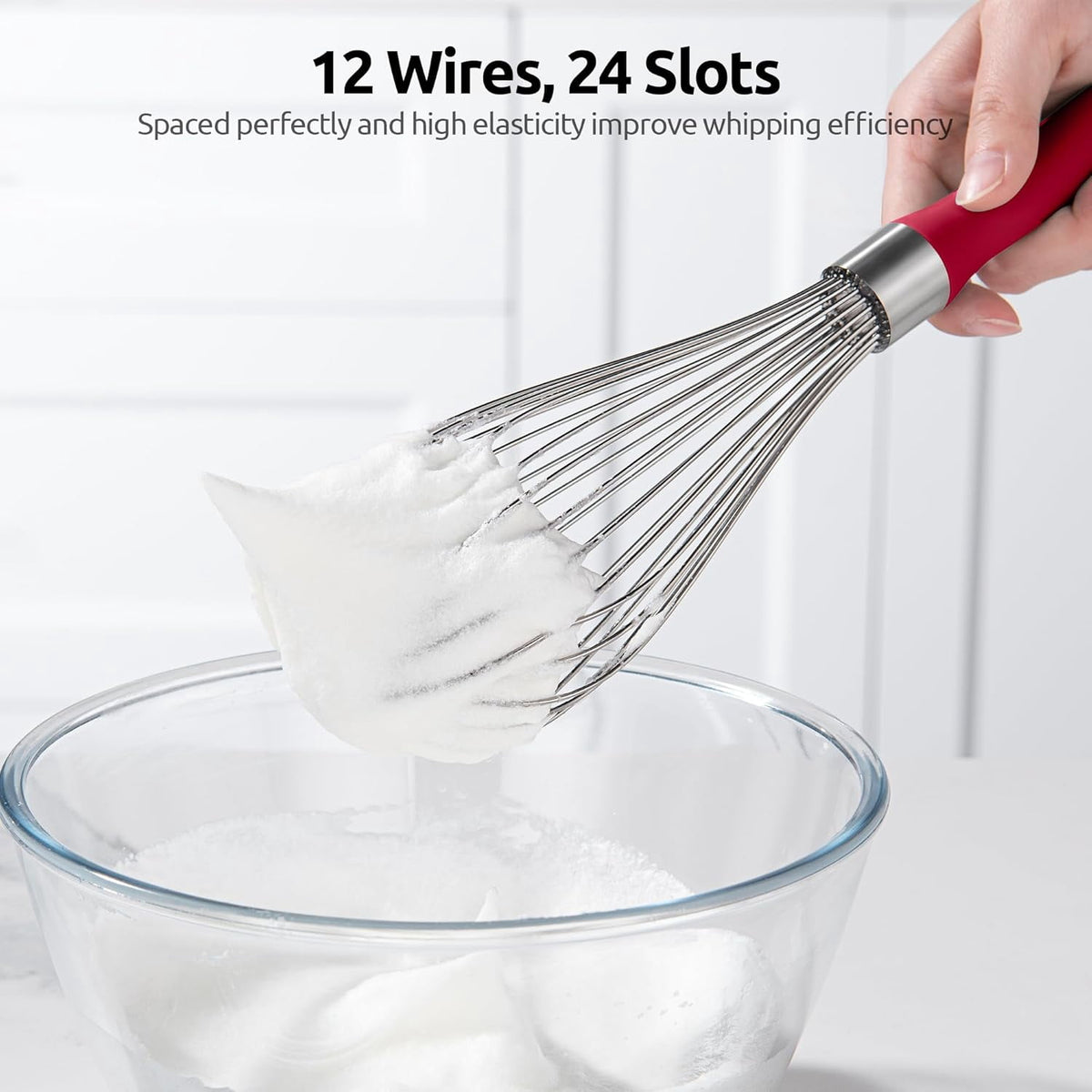 U-Taste Kitchen Wire Whisk for Cooking, 18/10 Stainless Steel Egg Beater with 12 Wires, Baking Tool for Whisking Mixing Stirring Blending, L, Red