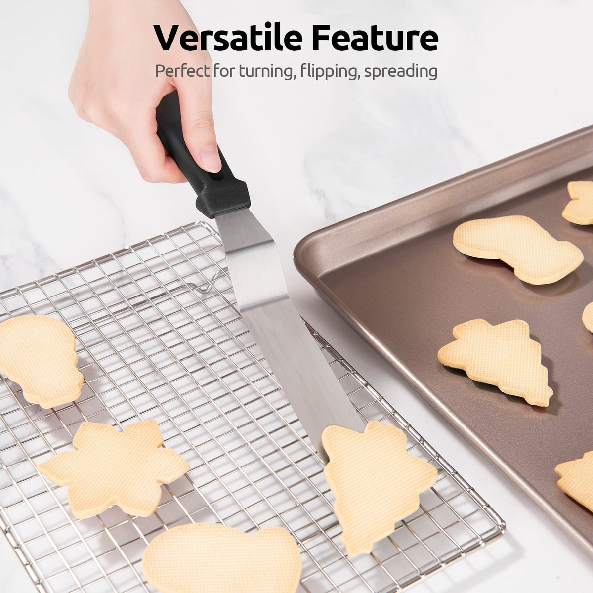 U-Taste Offset Icing Spatula Set of 3, Cake Frosting Spreader, 420 Stainless Steel Metal Angled Spatula with 6/8/10in Blade for Cake Decorating, Black