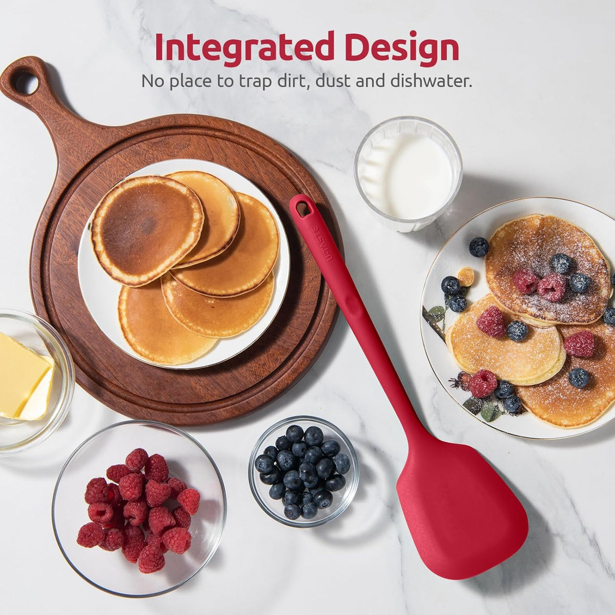 600°F Heat Resistant Silicone Turners: U-Taste 13.6in Long Solid & Slotted Kitchen Spatula Flipper, Food Grade Flexible Cooking Utensil for Flipping Egg, Pancake in Nonstick Cookware (Red, 2PCS)