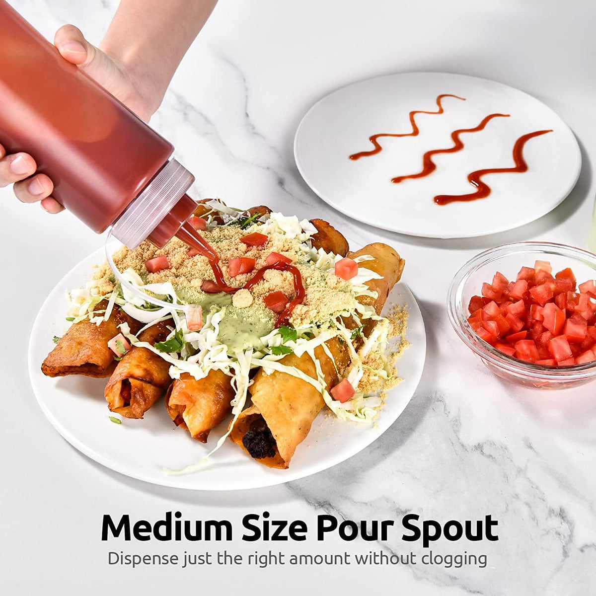 U-Taste Condiment Squeeze Bottles, Food Grade Plastic Sauce Container Squirt Bottle, Leakproof Oil Dispenser for Ketchup BBQ Salad Dressing, 24oz/6pcs