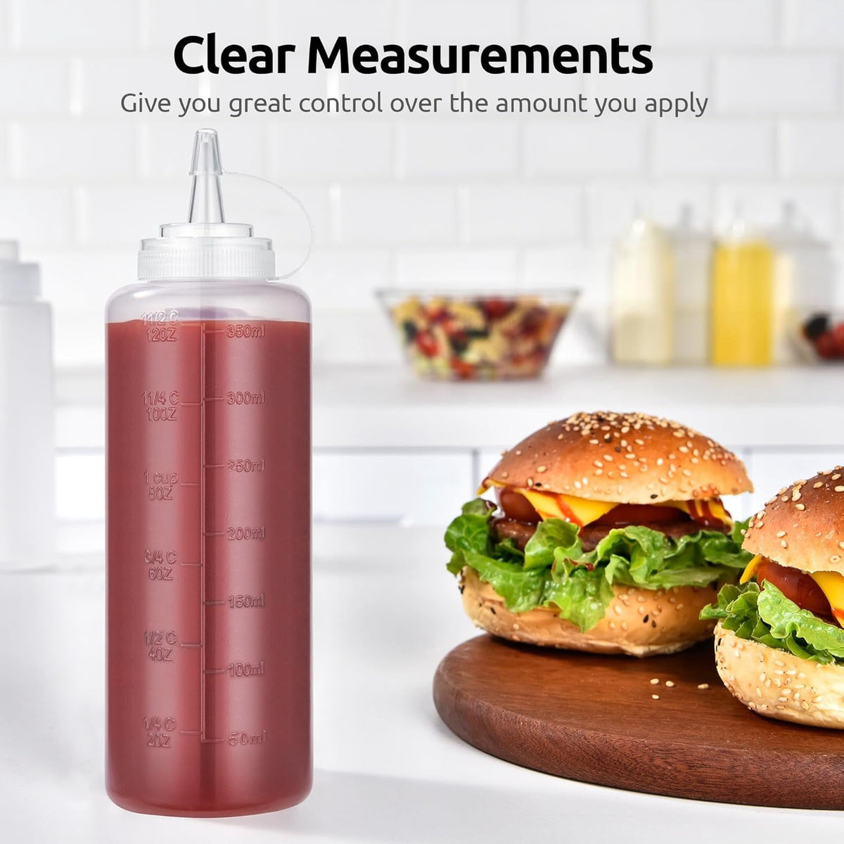 U-Taste Condiment Squeeze Bottles, Food Grade Plastic Sauce Container Squirt Bottle, Leakproof Oil Dispenser for Ketchup BBQ Salad Dressing, 12oz/6pcs