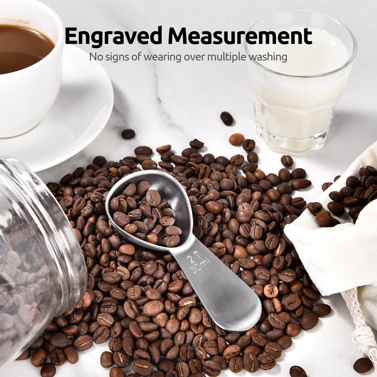 U-Taste 18/8 Stainless Steel Coffee Scoop, Durable Metal Measuring Spoon for Ground Coffee Bean, Short Handle Tablespoon Scooper, 2 Tbsp Scoop