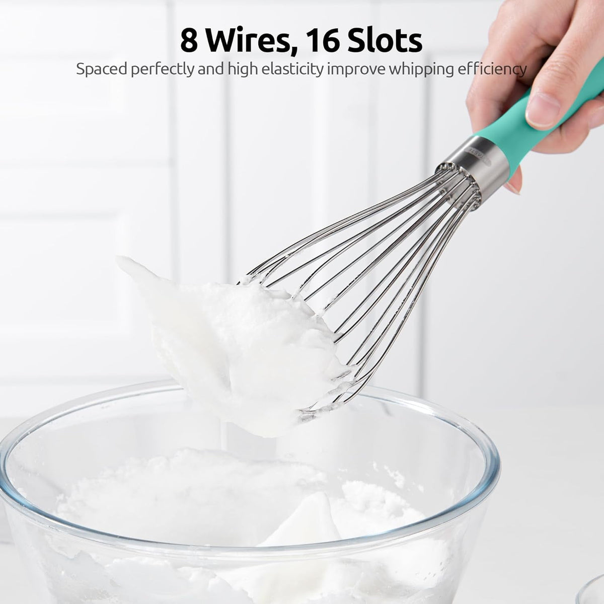 U-Taste Kitchen Wire Whisk for Cooking, 18/10 Stainless Steel Egg Beater with 8 Wires, Baking Tool for Whisking Mixing Stirring Blending, M, Aqua Sky