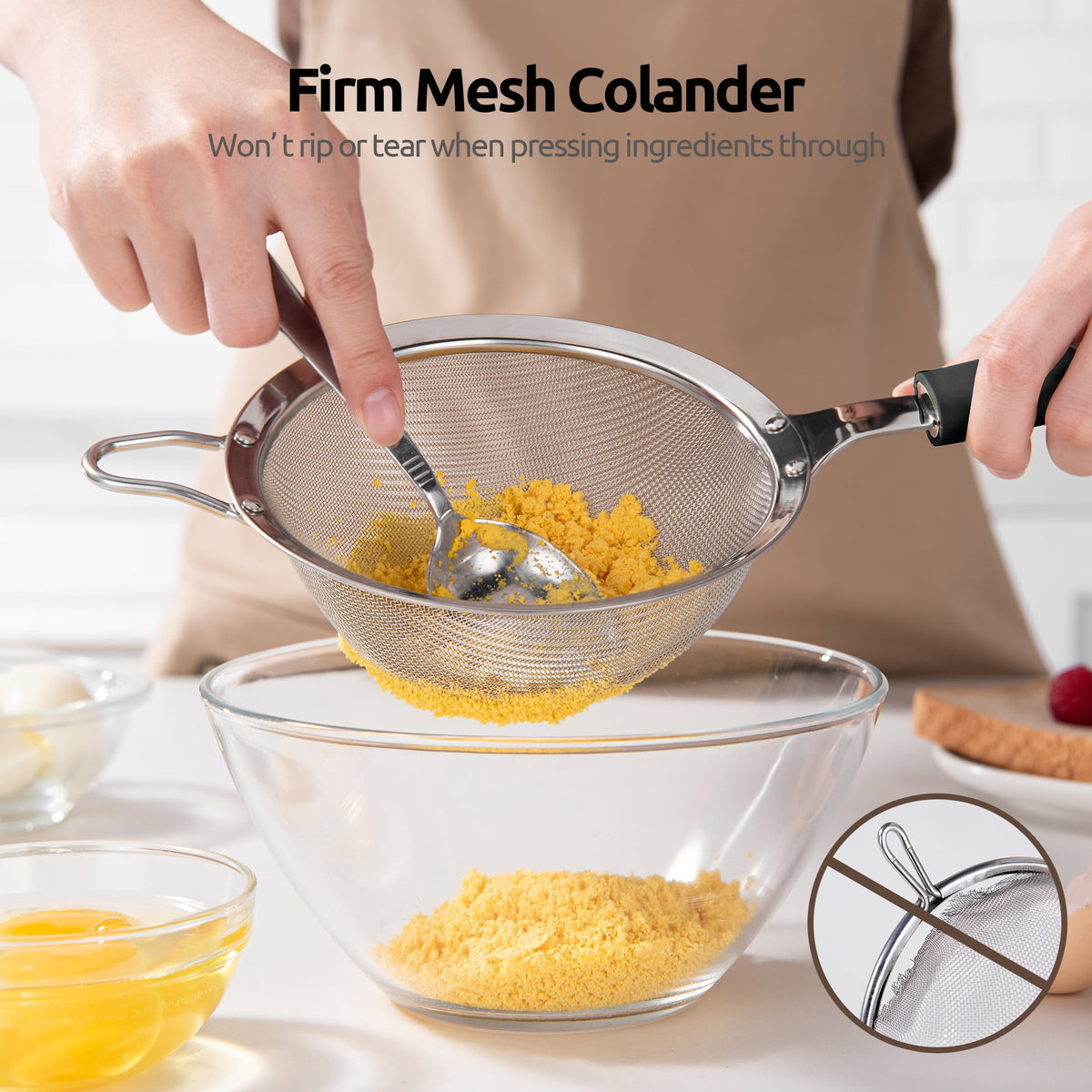 U-Taste 18/8 Stainless Steel Mesh Strainer, 30 Mesh Fine Sieve Food Strainer, Kitchen Colander for Straining Quinoa/Flour/Pasta/Fruit, 5.5in, Black