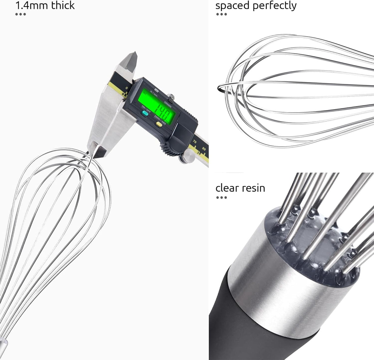 U-Taste Kitchen Wire Whisk for Cooking, 18/10 Stainless Steel Egg Beater with 6 Wires, Baking Tool for Whisking Mixing Stirring, Small, Black