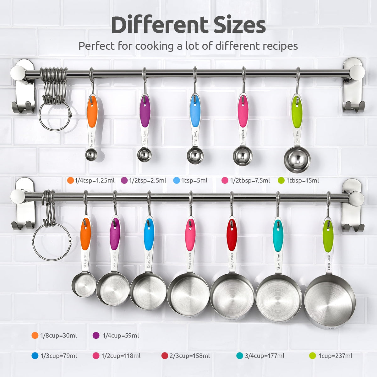 U-Taste 18/8 Stainless Steel Measuring Cups and Spoons Set, Metal Stacking Measure Set for Baking Cooking, Reinforced Welded Joints, 12Pcs, Multicolor