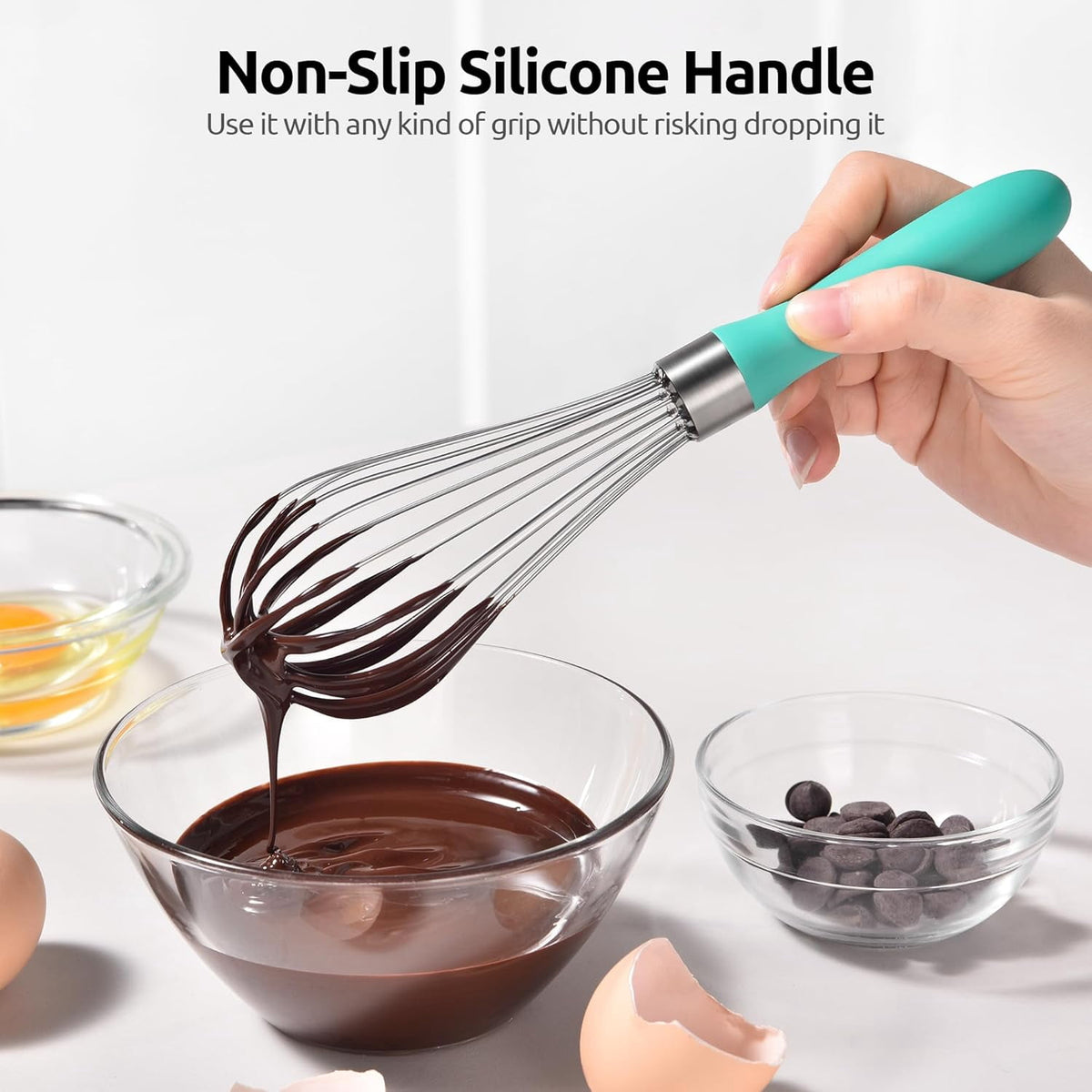 U-Taste Kitchen Wire Whisk for Cooking, 18/10 Stainless Steel Egg Beater with 6 Wires, Baking Tool for Whisking Mixing Stirring, Small, Aqua Sky