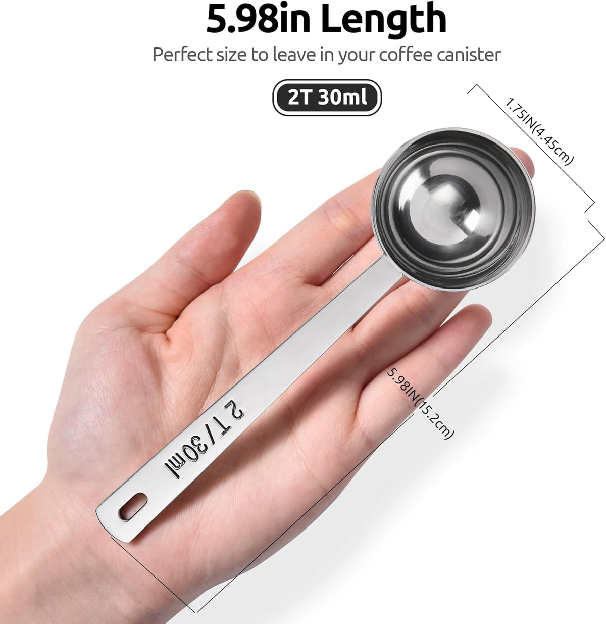 U-Taste Coffee Scoop 2 Tablespoon: 18/8 Stainless Steel Measuring Scooper for Ground Coffee Bean Espresso, 4.3in Long Handle Metal Meauring Spoon