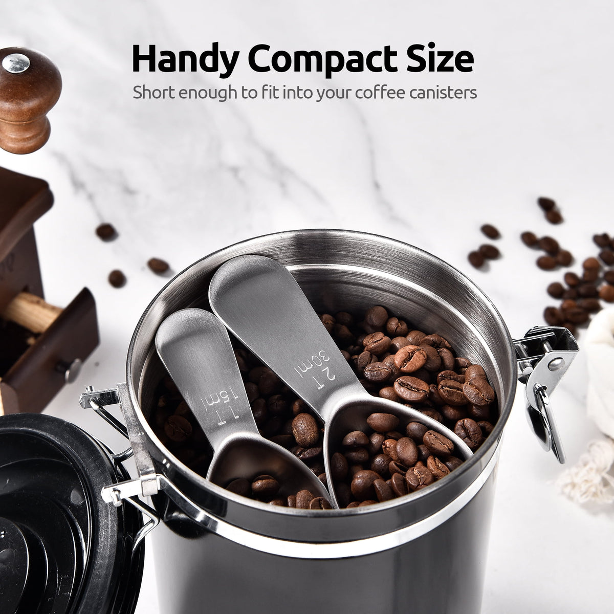 U-Taste 18/8 Stainless Steel Coffee Scoop, Durable Metal Measuring Spoon for Ground Coffee Bean, Short Handle Tablespoon Scooper, 1 & 2 Tbsp Scoop