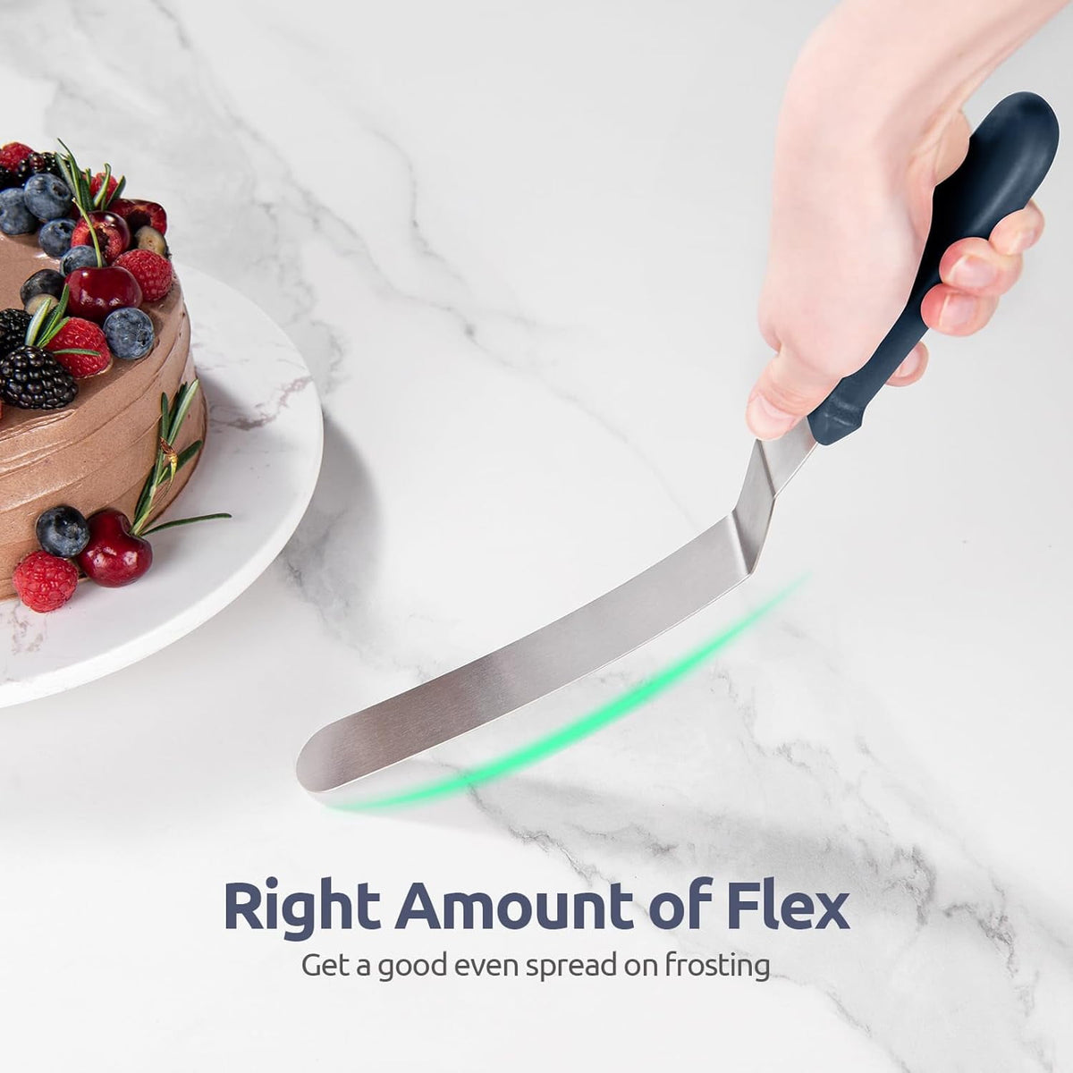 U-Taste Offset Icing Spatula Set of 3, Cake Frosting Spreader, 420 Stainless Steel Angled Spatula with 6/8/10in Blade for Decorating, Midnight Blue