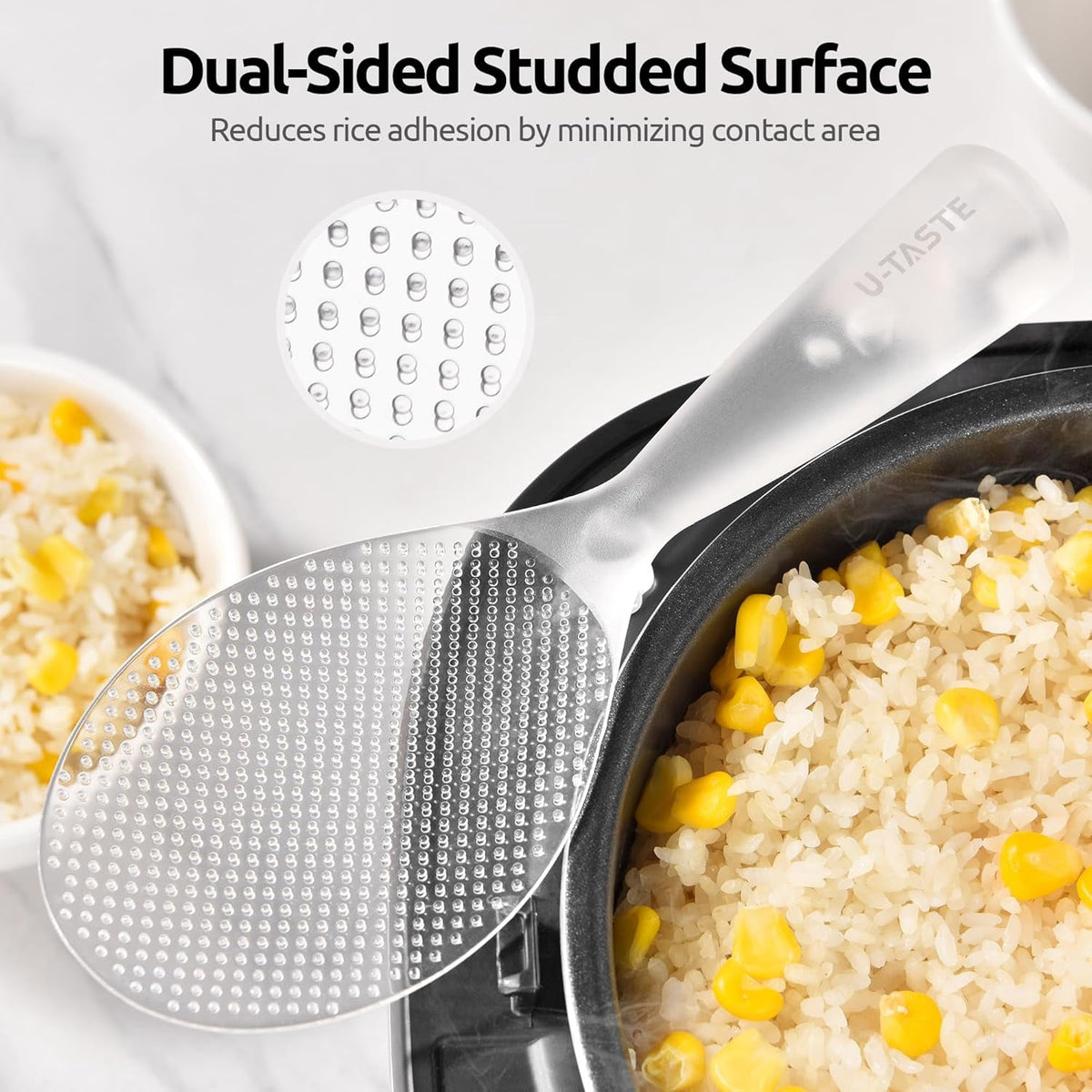 U-Taste Rice Spoon Paddle Scooper: 329°F Heat Resistant Food-Grade TPX Rice Spatula, Safe for Non-Stick Cookware, with Built-In Stand (Transparent)