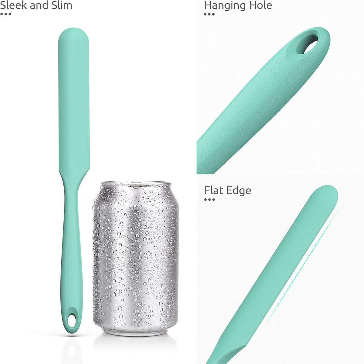 U-Taste Silicone Jar Spatula: 600ºF Heat-Resistant Food-Grade Sourdough Stirring Stick, Long Seamless Flexible Peanut Butter Spreader, 10in, Aqua Sky