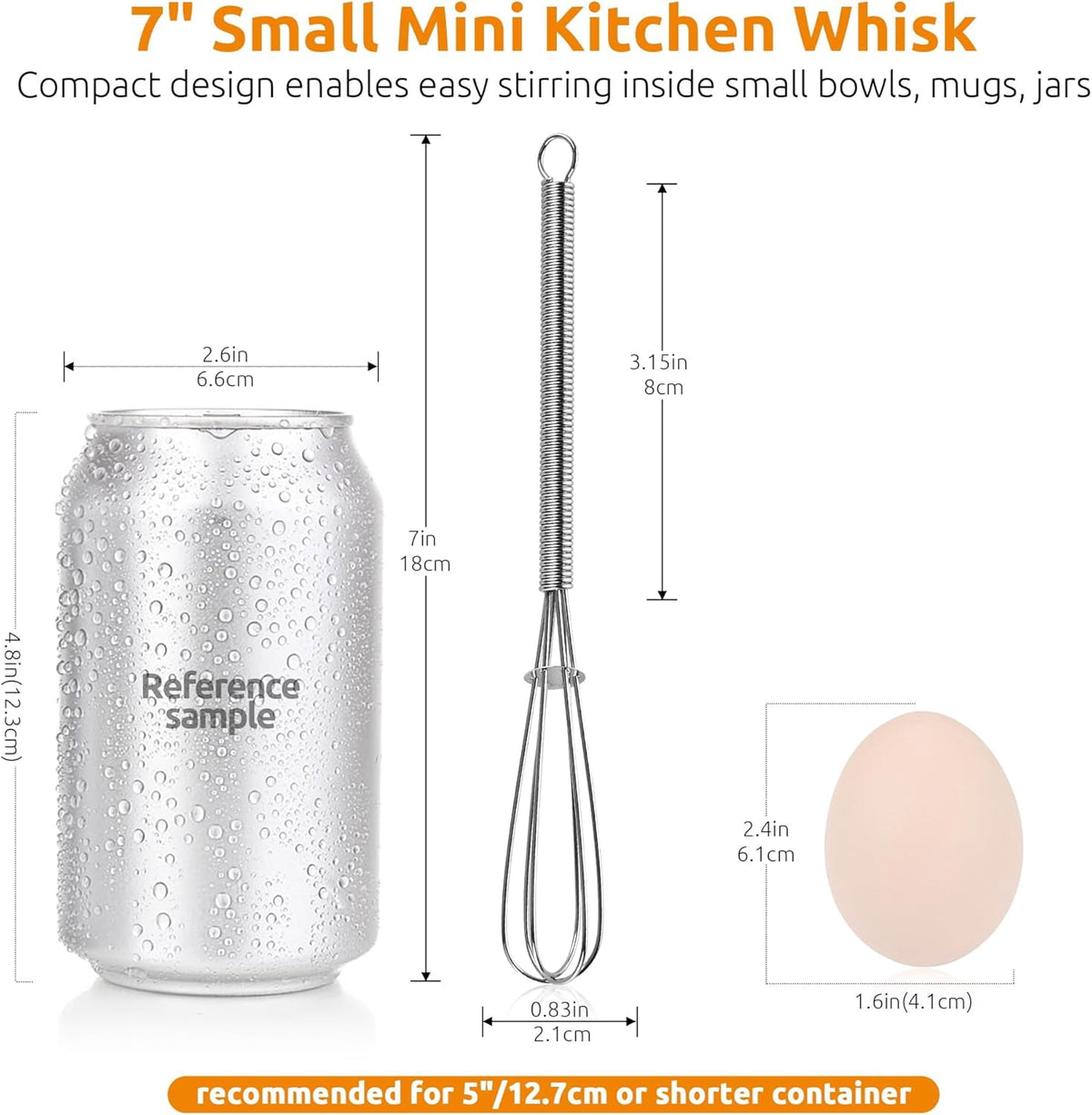 U-Taste Small Mini Whisks for Cooking, 18/8 Stainless Steel 7" Wisking Tool, Kitchen Wrie Wisk Set of 2, Tiny Mixing Tool with 6 Wire Compact Head