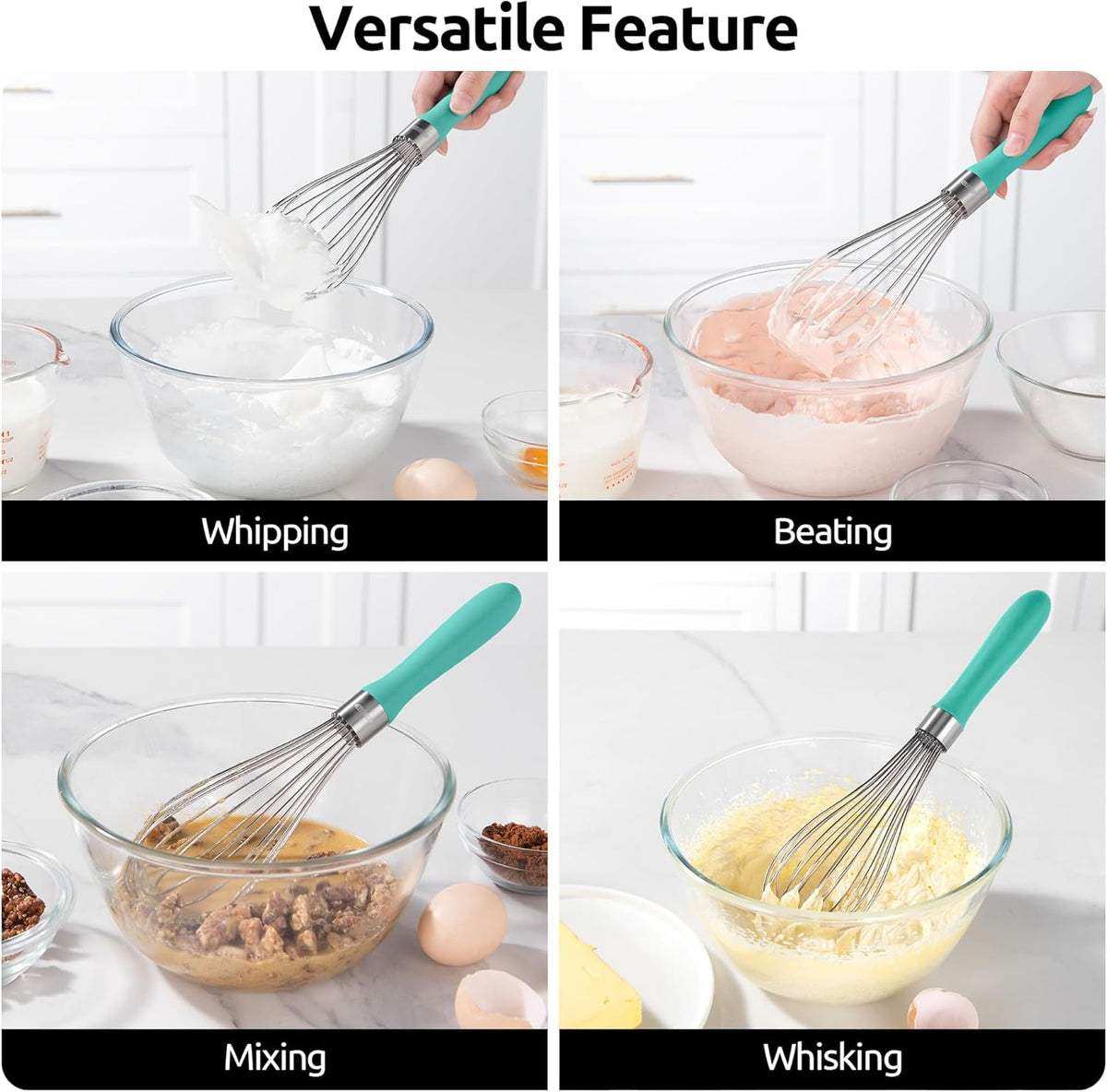 U-Taste Kitchen Wire Whisk for Cooking, 18/10 Stainless Steel Egg Beater with 8 Wires, Baking Tool for Whisking Mixing Stirring Blending, M, Aqua Sky