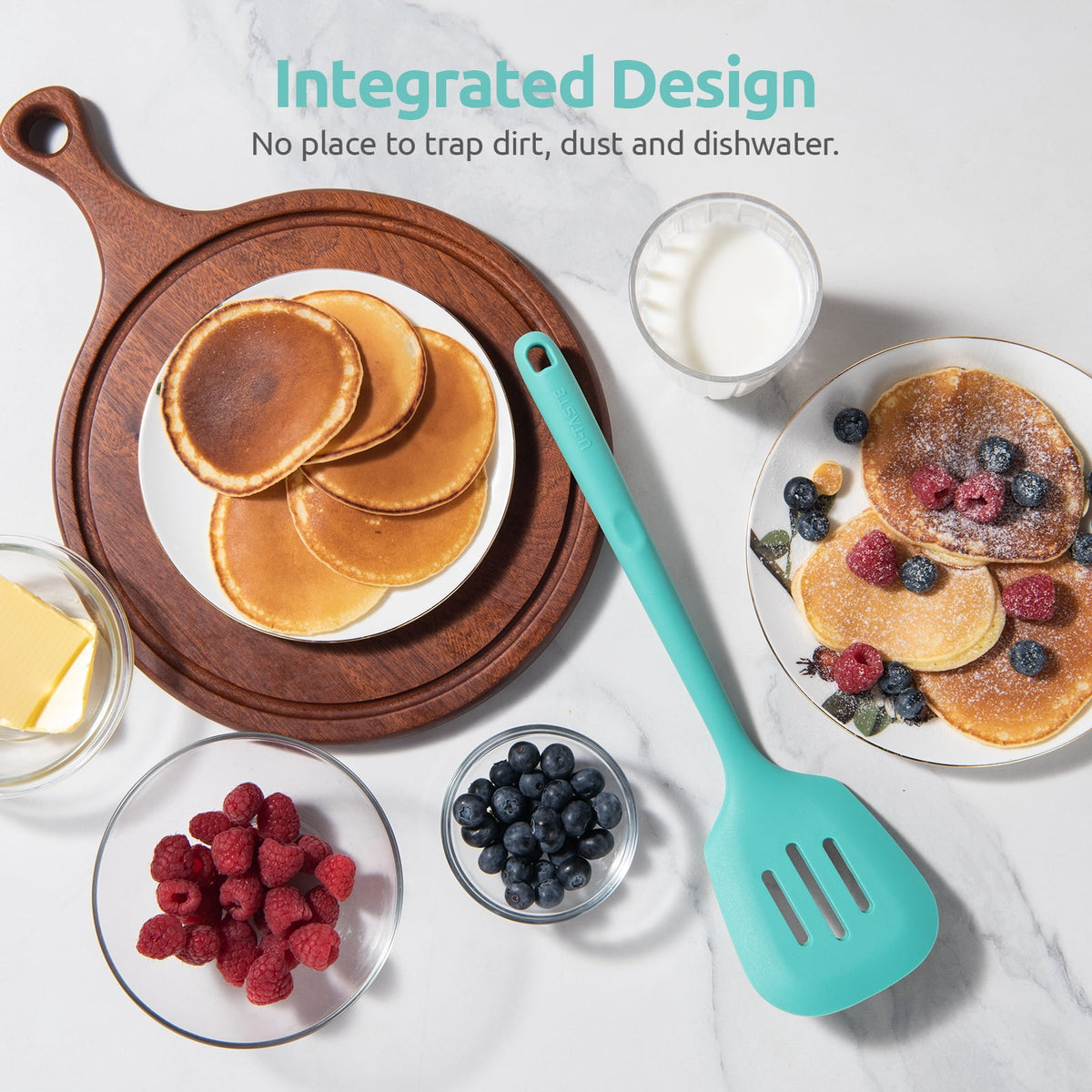 U-Taste 600°F Heat Resistant Silicone Turner, Slotted Kitchen Spatula Cooking Utensil for Flipping Egg Pancake, 13.6" Long/3.7" Wide, Aqua Sky