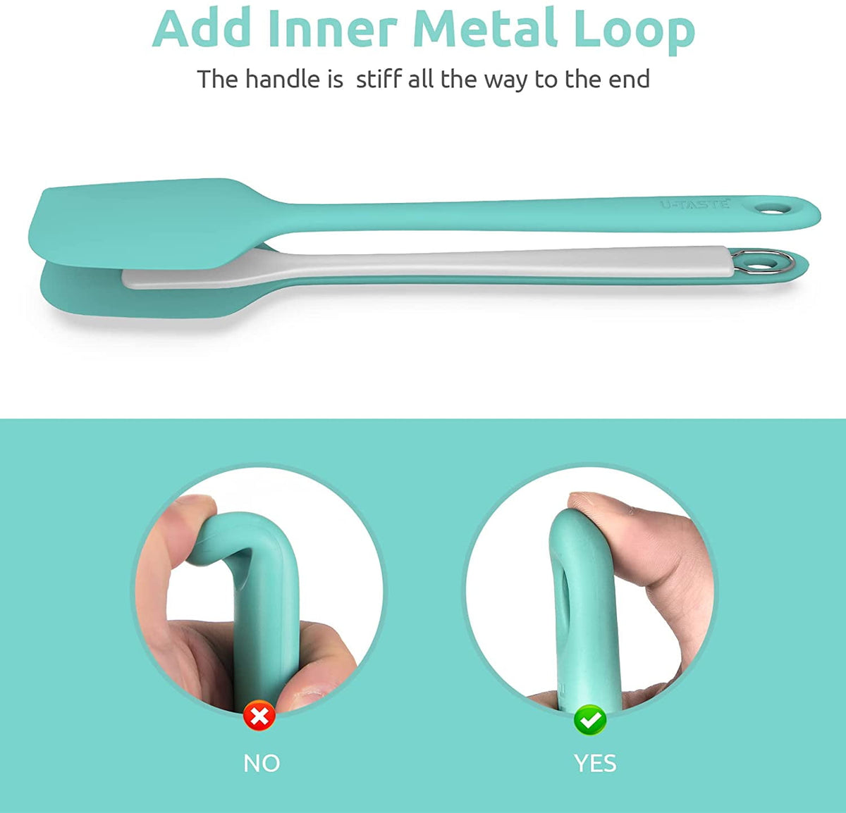 U-Taste 14in Extra Large Silicone Spatula, 600°F Heat Resistant Food Grade, Flexible Rubber Bowl Scraper for Kitchen Baking Cooking Mixing, Aqua Sky