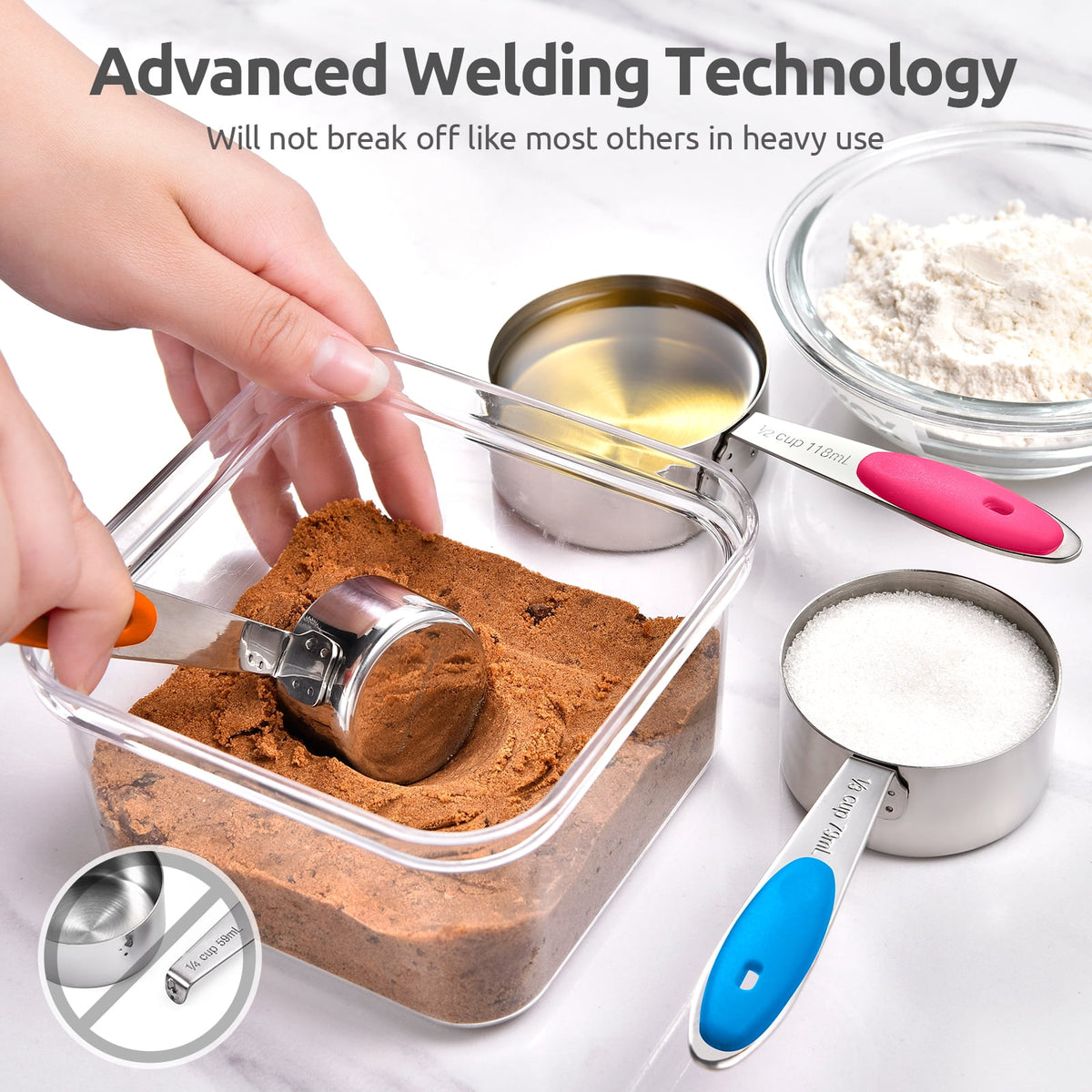 U-Taste 18/8 Stainless Steel Measuring Cups and Spoons Set, Metal Stacking Measure Set for Baking Cooking, Reinforced Welded Joints, 12Pcs, Multicolor