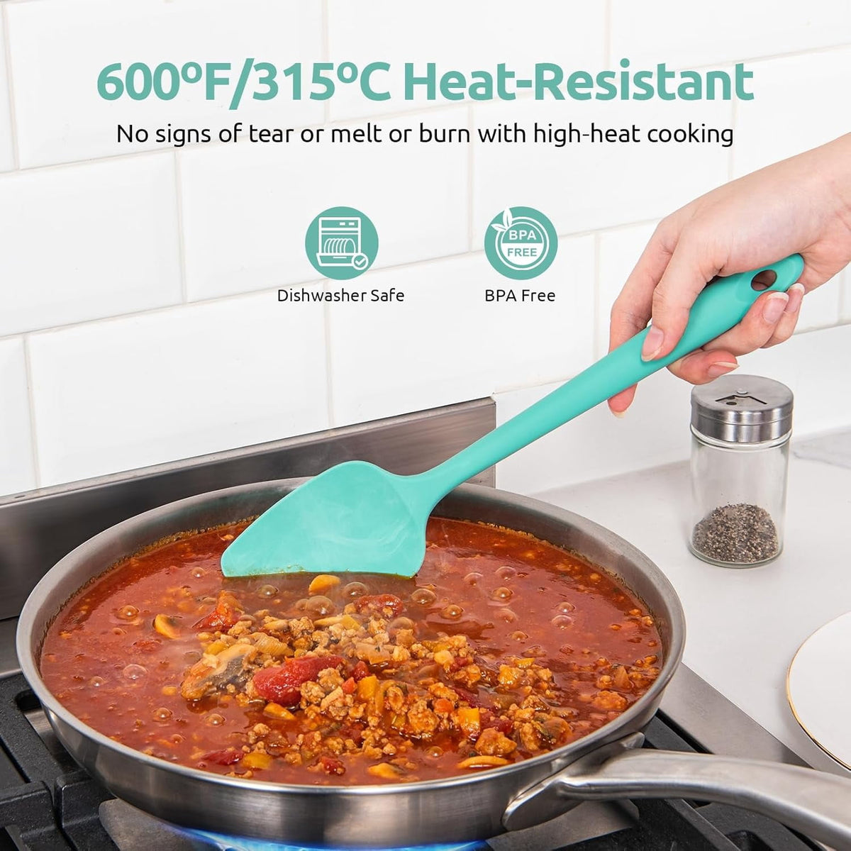 U-Taste 600ºF Heat Resistant Silicone Spatulas Set, Food Grade Baking Scraper Kitchen Cooking Utensils, Upgraded Sturdy Handle, 4Pcs, Aqua Sky