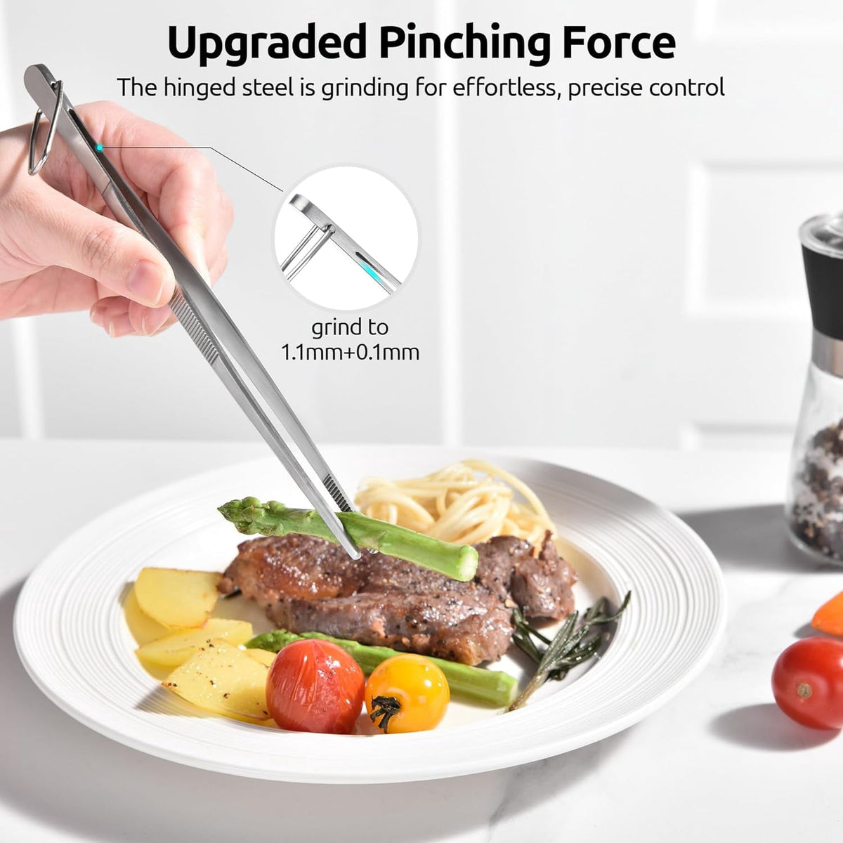 U-Taste Kitchen Cooking Tweezers, 18/8 Stainless Steel Food Grade Metal Food Tong, Non Slip Tips for Plating Serving Grilling, 8+10+12in/Pointed Tip