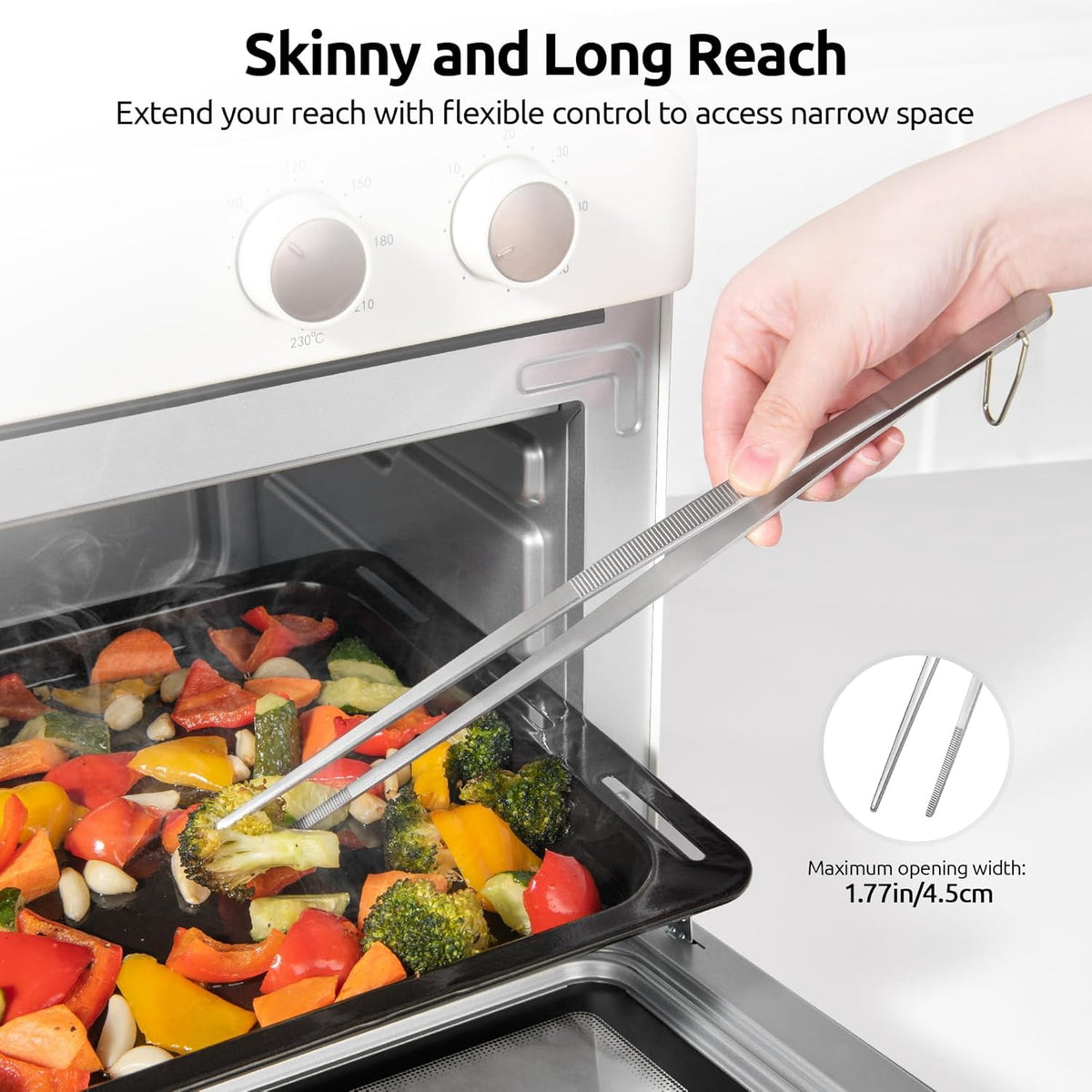U-Taste Kitchen Cooking Tweezers, 18/8 Stainless Steel Food Grade Metal Food Tong Set, Non Slip Tips for Plating Serving Grill, 12in/Round+Pointed Tip