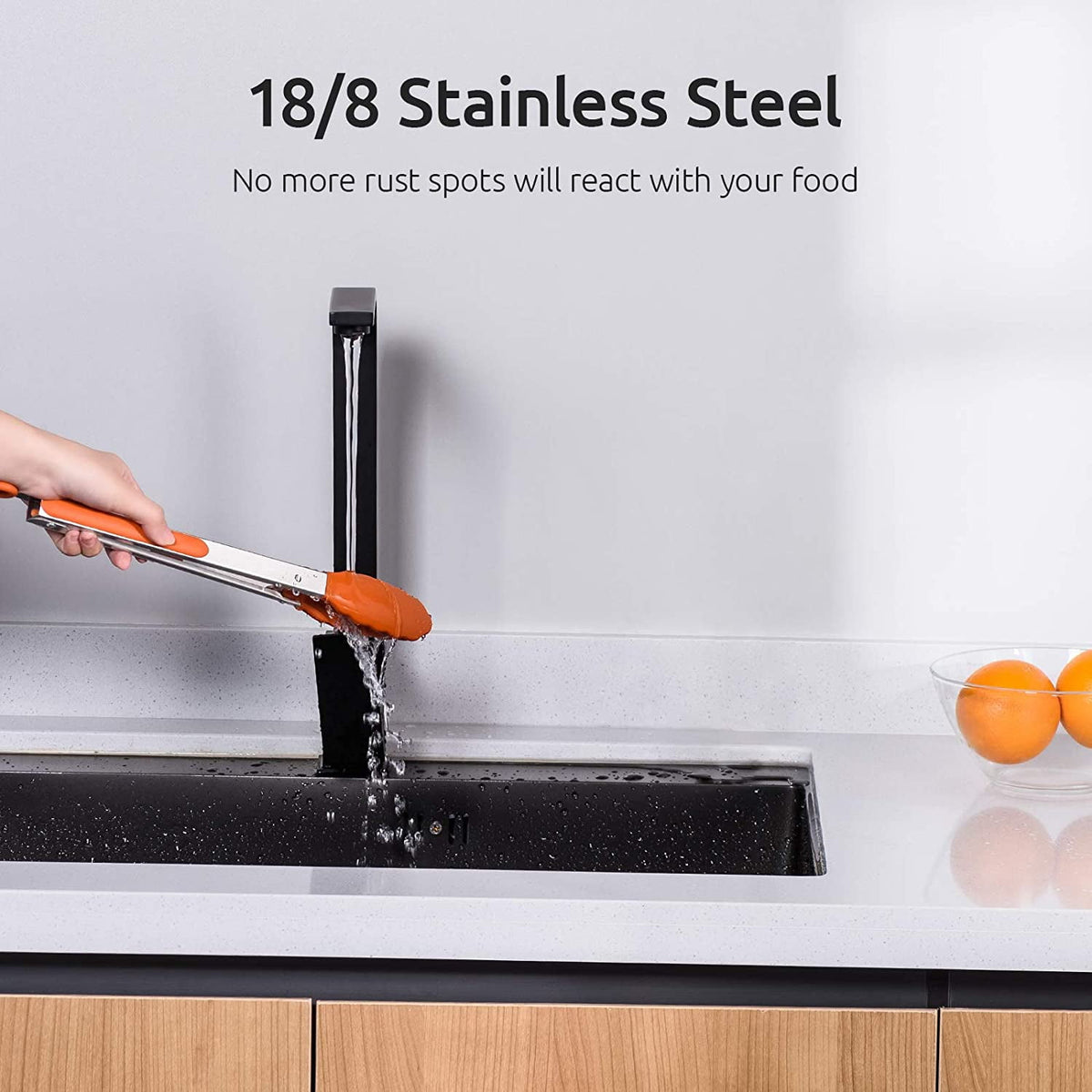 U-Taste 600ºF Heat-Resistant Kitchen Tongs for Cooking, Silicone Tong Utensils Set for Food Serving, Rubber Salad/Grill/BBQ Tongs, 7/9/12in, Orange