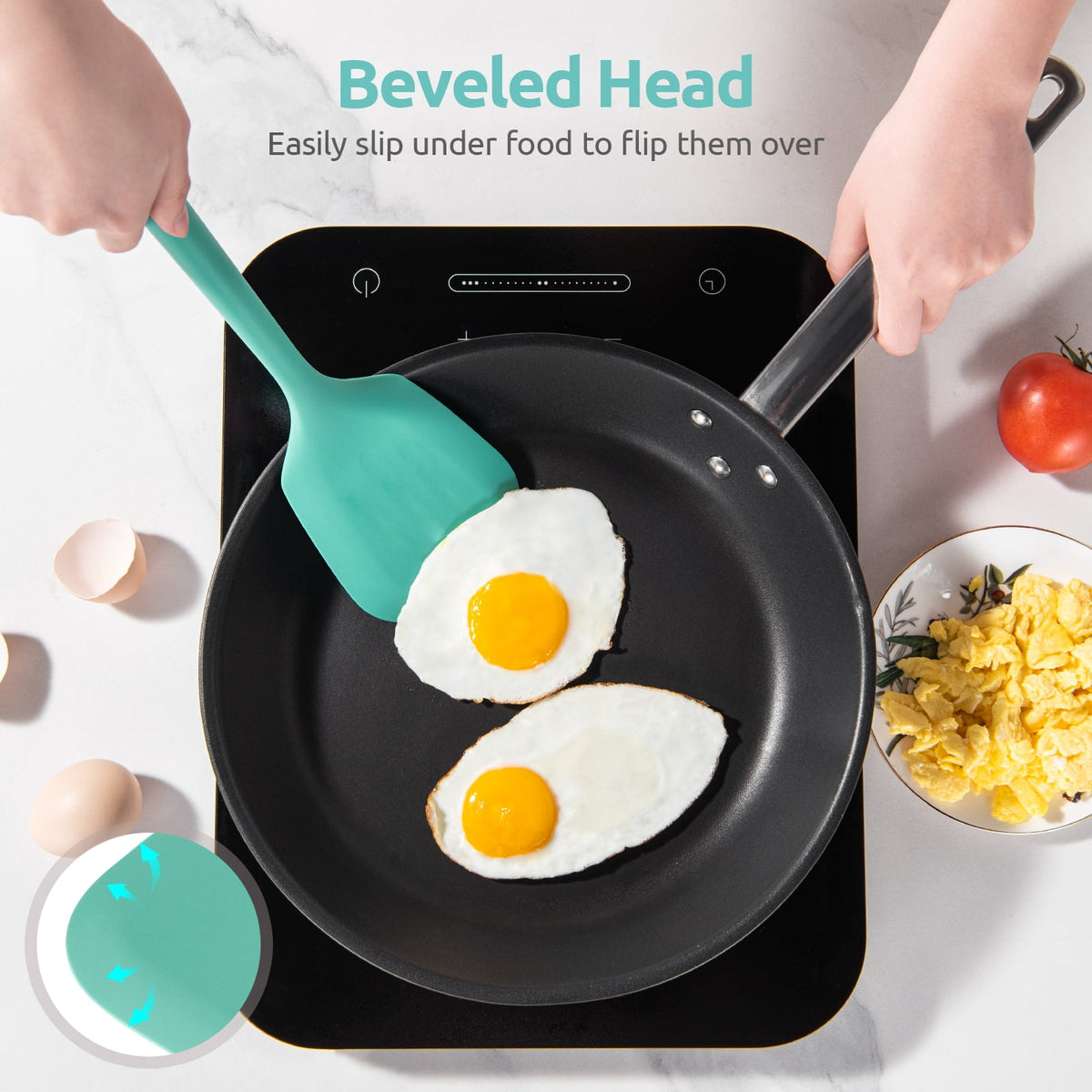 U-Taste 600°F Heat Resistant Silicone Turner, Solid Kitchen Spatula Cooking Utensil for Flipping Egg Pancake, 13.6" Long/3.7" Wide, Aqua Sky