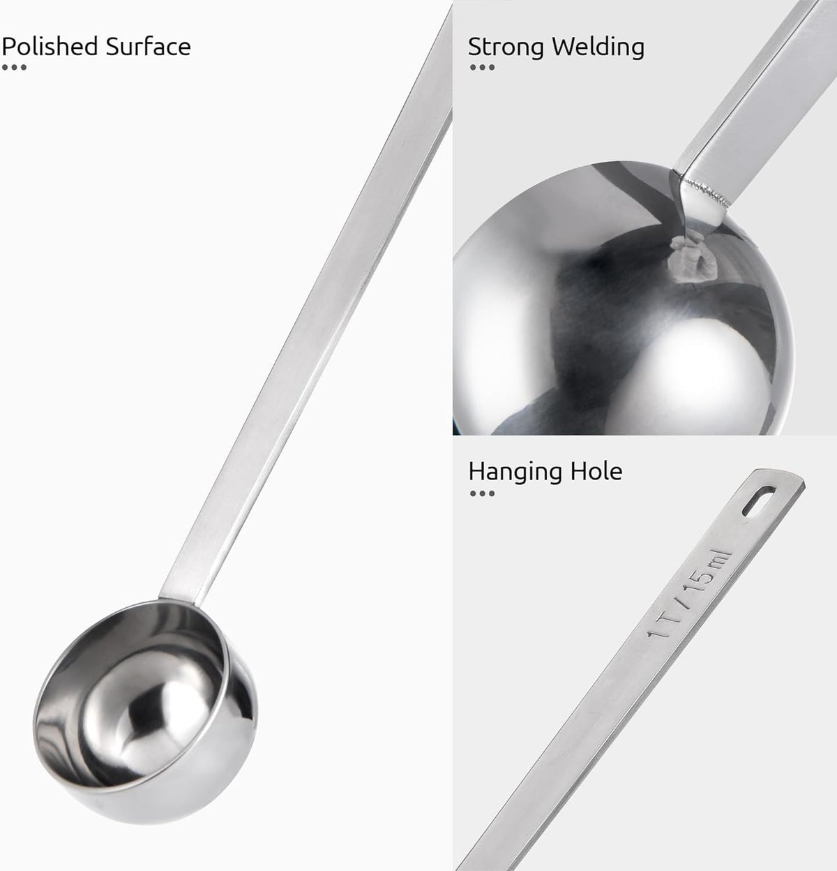 U-Taste Coffee Scoop 1 Tablespoon: 18/8 Stainless Steel Measuring Scooper for Ground Coffee Bean Espresso, 6.9in Extra Long Handle Metal Meaure Spoon