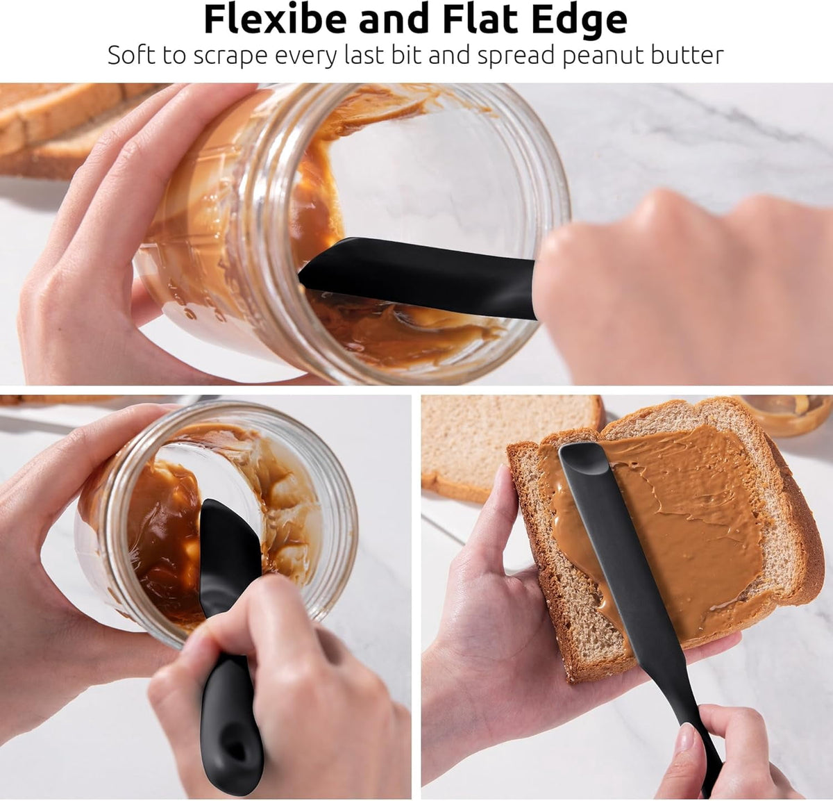 U-Taste Silicone Jar Scraper Spatula for Sourdough Starter: Long Skinny Food-Grade Jam Spreader, Sturdy Stirring Stick with Flexible Spoon Tip, Black