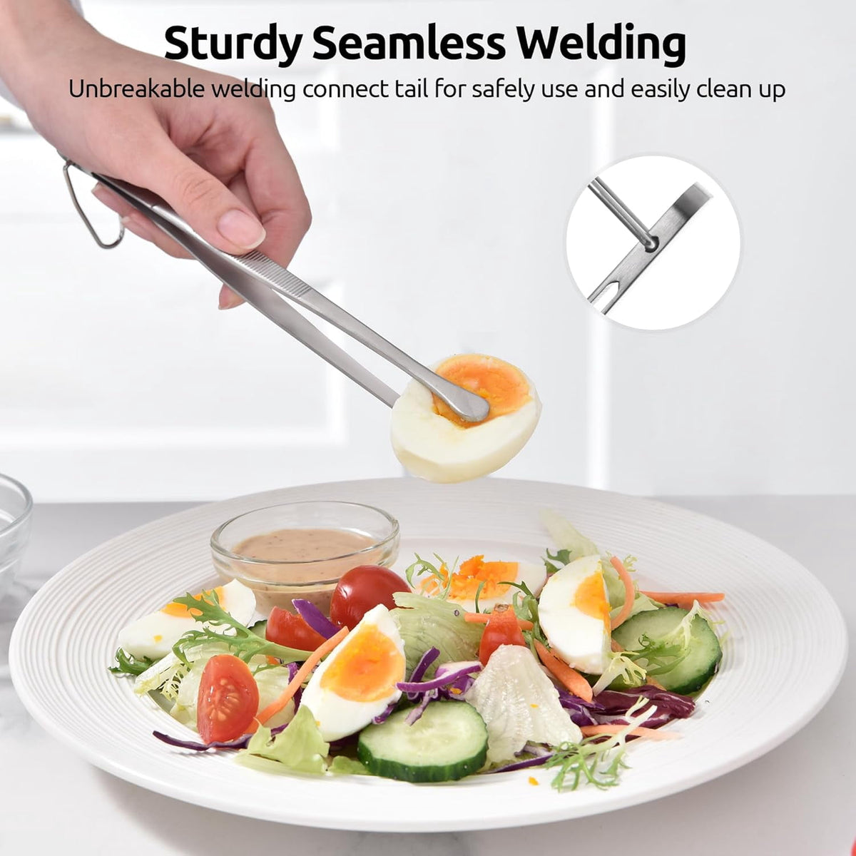 U-Taste Kitchen Cooking Tweezers, 18/8 Stainless Steel Food Grade Metal Food Tong Set, Non Slip Tips for Plating Serving Grill, 8in/Round+Pointed Tip