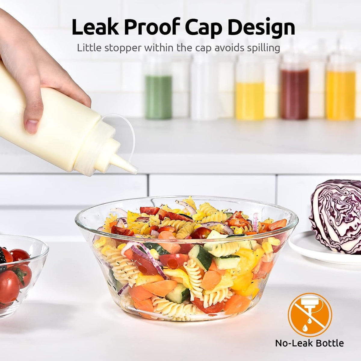 U-Taste Condiment Squeeze Bottles, Food Grade Plastic Sauce Container Squirt Bottle, Leakproof Oil Dispenser for Ketchup BBQ Salad Dressing, 16oz/6pcs