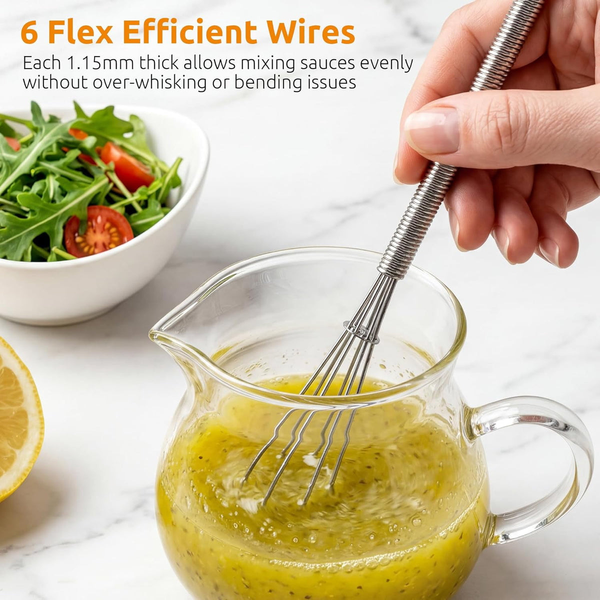 U-Taste Small Mini Whisks for Cooking, 18/8 Stainless Steel 7" Wisking Tool, Kitchen Wrie Wisk Set of 2, Tiny Mixing Tool with 6 Wire Compact Head