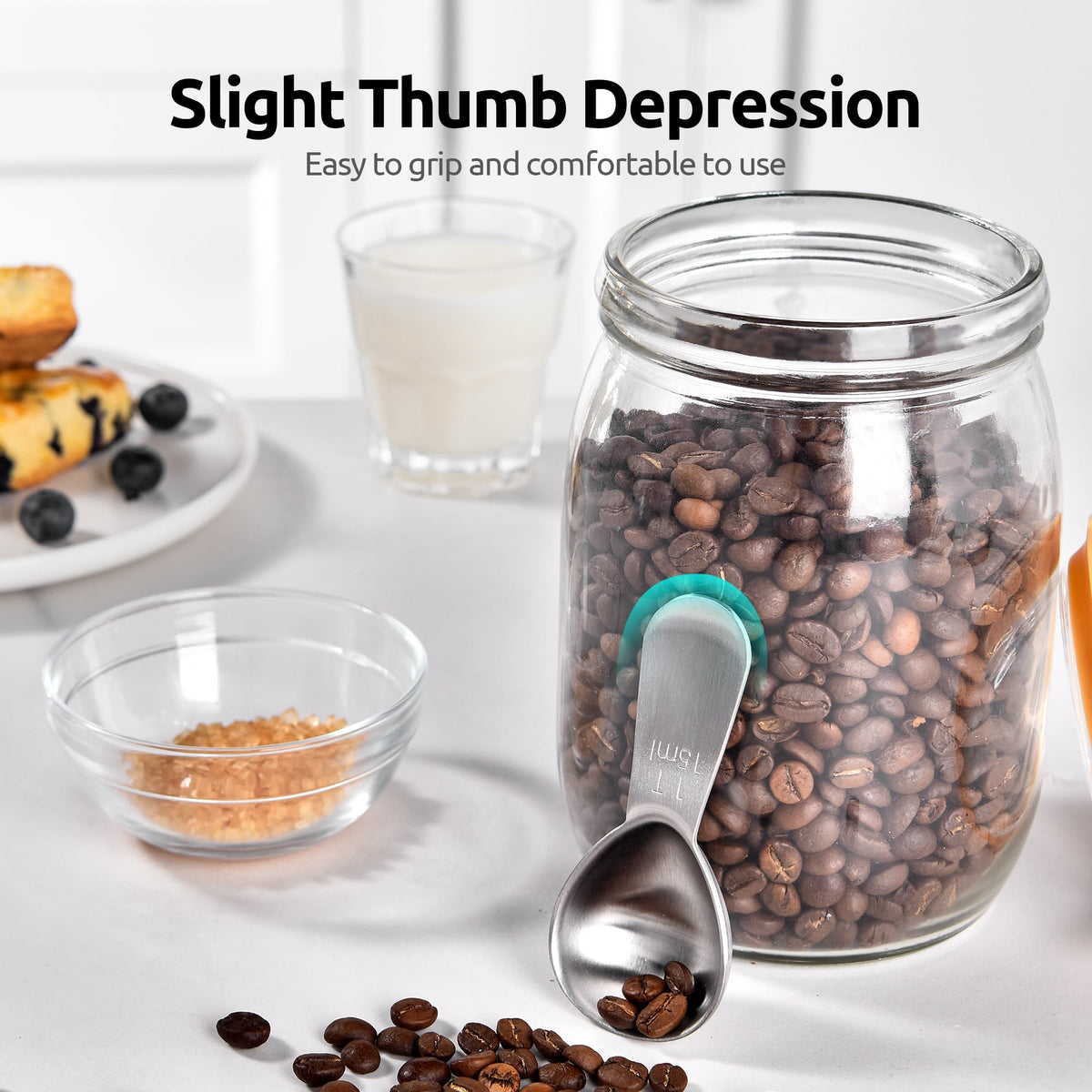 U-Taste 18/8 Stainless Steel Coffee Scoop, Durable Metal Measuring Spoon for Ground Coffee Bean, Short Handle Tablespoon Scooper, 1 Tbsp Scoop