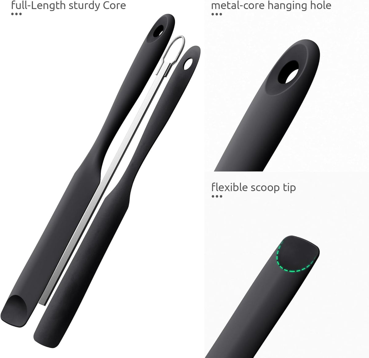 U-Taste Silicone Jar Scraper Spatula for Sourdough Starter: Long Skinny Food-Grade Jam Spreader, Sturdy Stirring Stick with Flexible Spoon Tip, Black