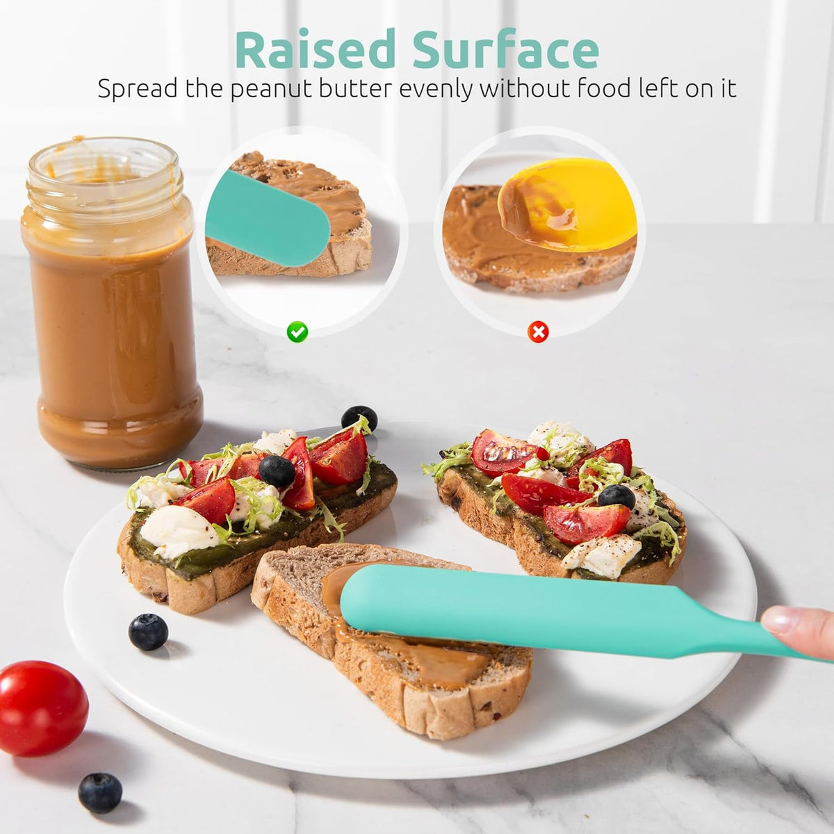 U-Taste Silicone Jar Spatula: 600ºF Heat-Resistant Food-Grade Sourdough Stirring Stick, Long Seamless Flexible Peanut Butter Spreader, 10in, Aqua Sky