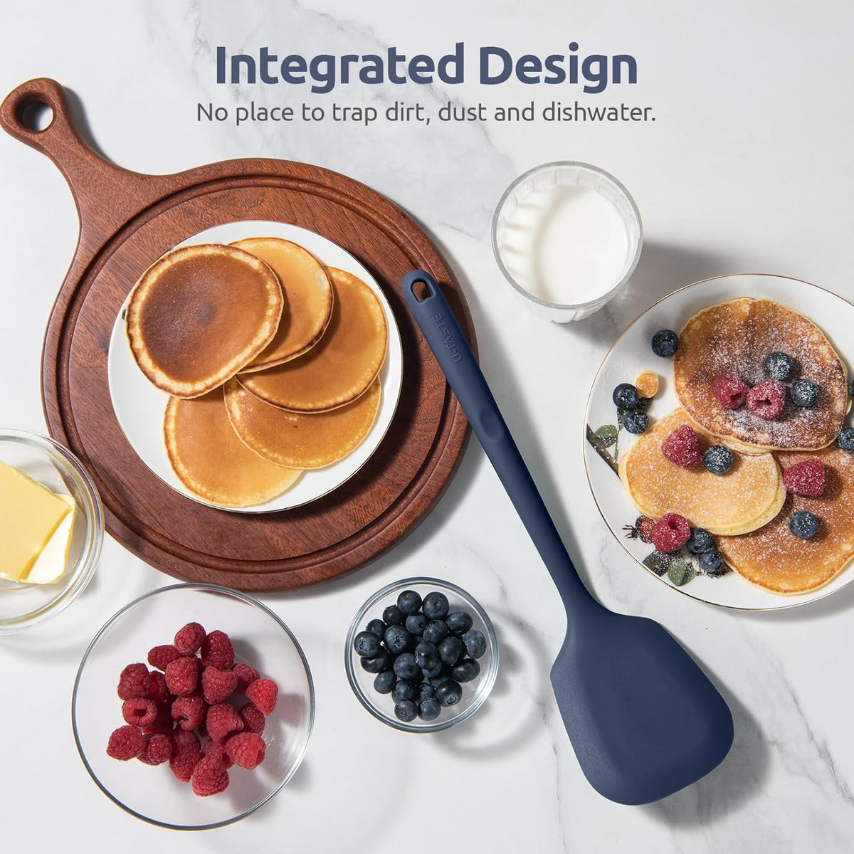 U-Taste 600°F Heat Resistant Silicone Turner Spatula Set of 2, Kitchen Cooking Utensils for Flipping Egg Pancake, 13.6" Long/3.7" Wide, Midnight Blue