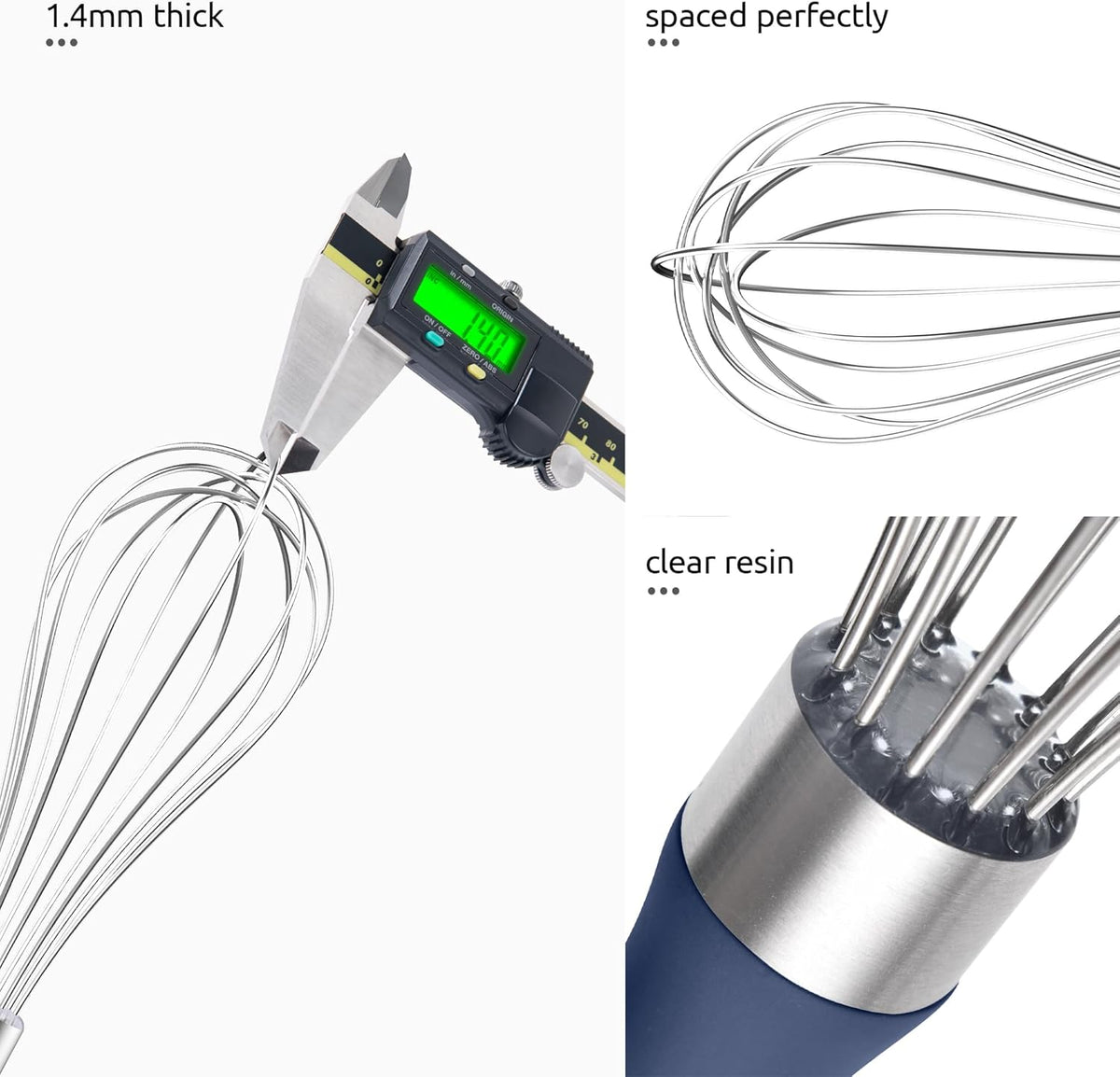 U-Taste Kitchen Wire Whisk for Cooking, 18/10 Stainless Steel Egg Beater with 6 Wires, Baking Tool for Whisking Mixing Stirring, Small, Midnight Blue