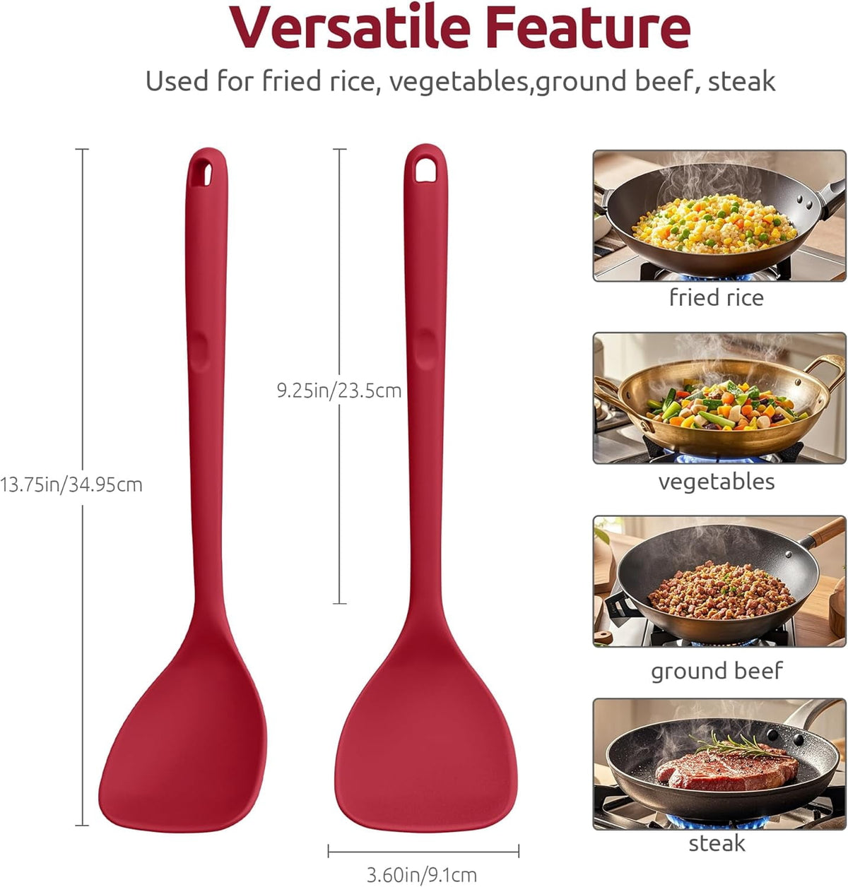 U-Taste 600ºF Heat Resistant Wok Spatula: Silicone Stir Fry Tool Cooking Utensils with Flexible Edge & Sturdy Core, 13.76" Long 3.63" Wide , Red