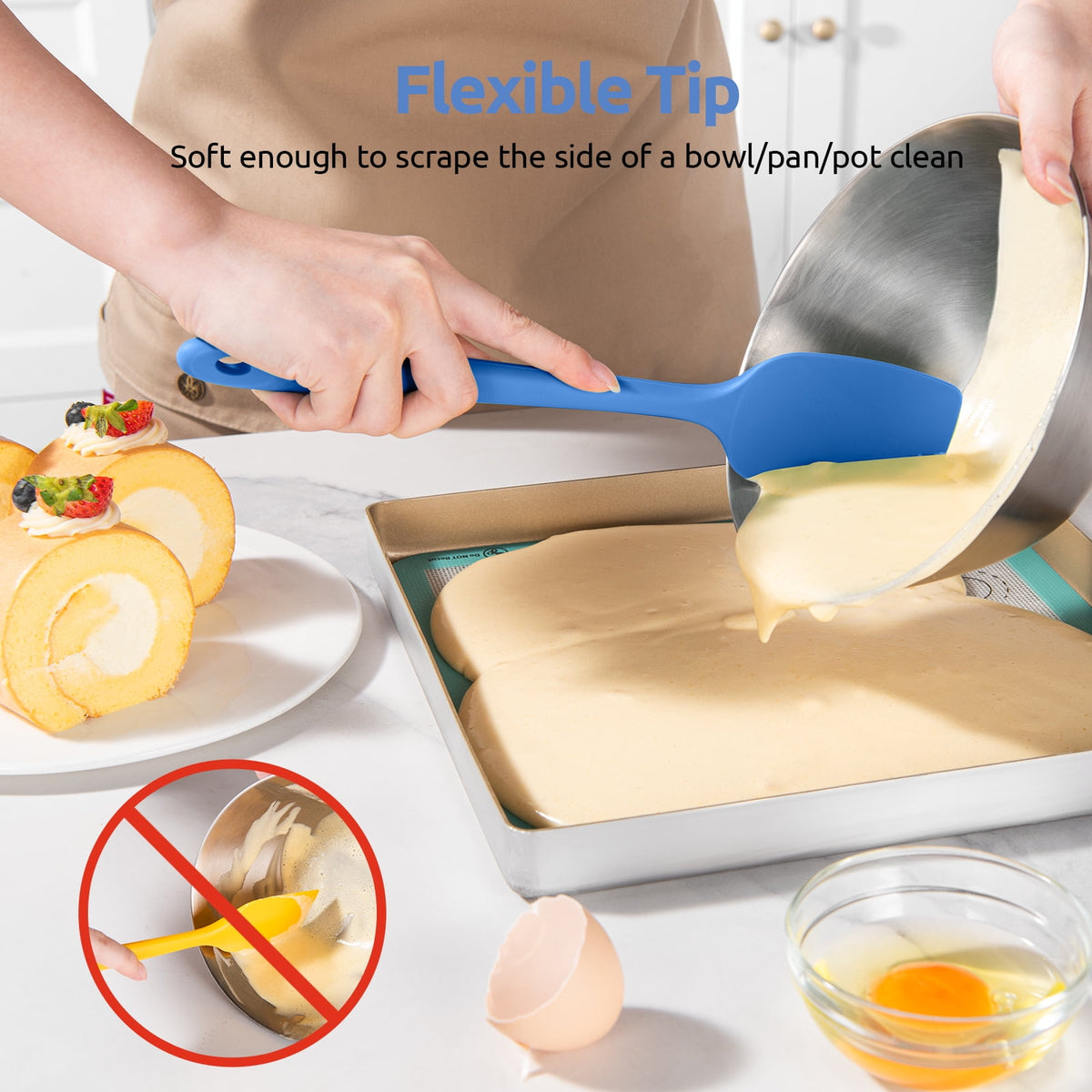 U-Taste Silicone Spoon Spatula Set of 3, 600°F Heat Resistant Food Grade Cooking Mixing Spoons, Kitchen Utensils Set for Nonstick Cookware, Multicolor