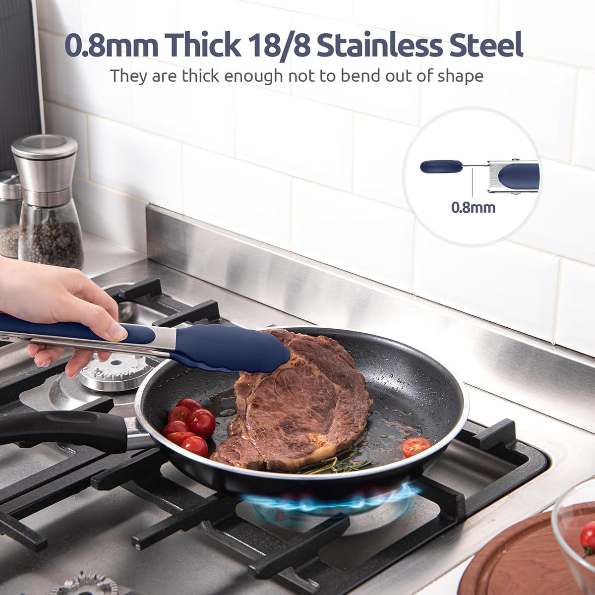 U-Taste Kitchen Tong for Cooking, 480ºF Heat-Resistant Silicone Tips, Rubber Food Tong for Serving Salad/Grill/BBQ/Steak/Pasta, 9in, Midnight Blue