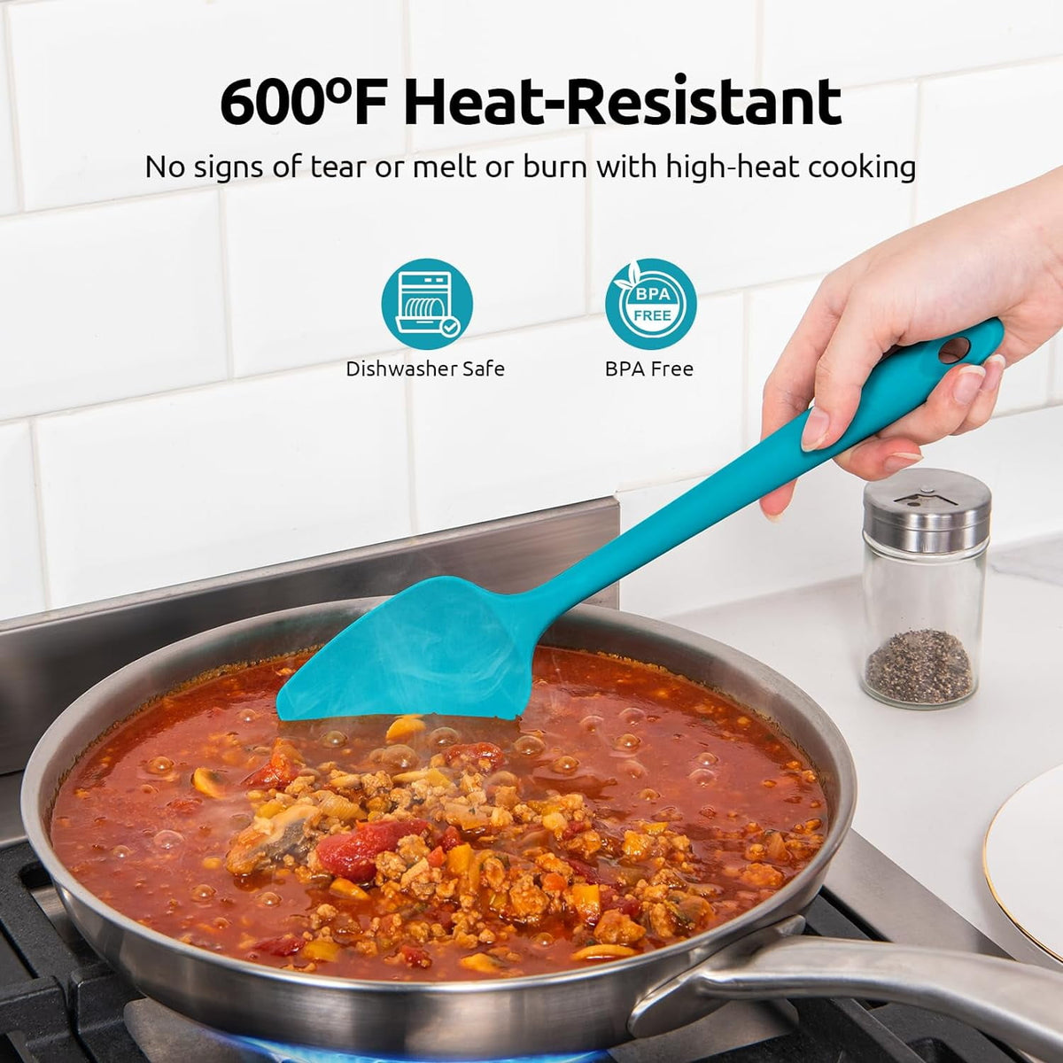 U-Taste Silicone Spoon Spatula Set of 3, 600°F Heat Resistant Food Grade Cooking Mixing Spoons, Kitchen Utensils Set for Nonstick Cookware, Multicolor
