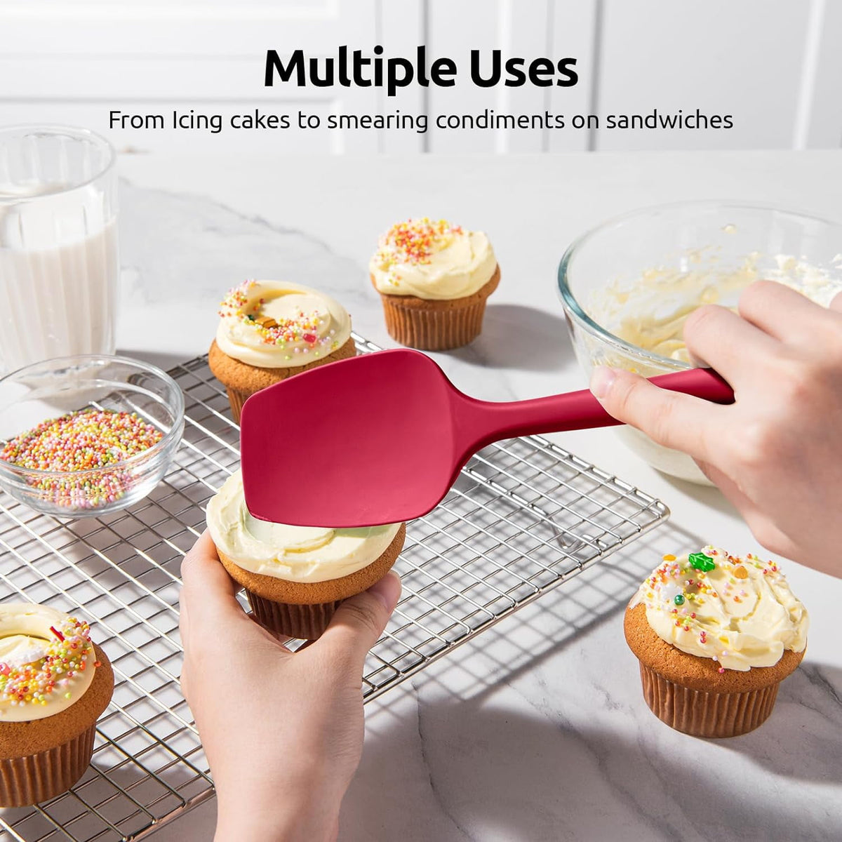 U-Taste Silicone Spoon Spatula Set of 3, 600°F Heat Resistant Food Grade Cooking Mixing Spoons, Kitchen Utensils Set for Nonstick Cookware, Colorful