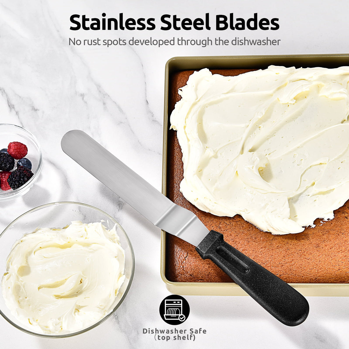 U-Taste Offset Icing Spatula Set of 3, Cake Frosting Spreader, 420 Stainless Steel Metal Angled Spatula with 6/8/10in Blade for Cake Decorating, Black