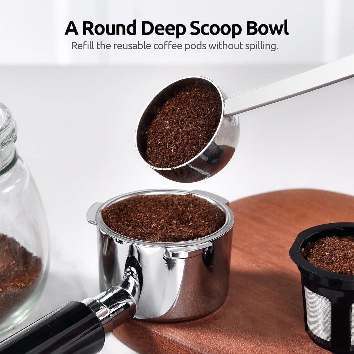 U-Taste Coffee Scoop 2 Tablespoon: 18/8 Stainless Steel Measuring Scooper for Ground Coffee Bean Espresso, 4.3in Long Handle Metal Meauring Spoon