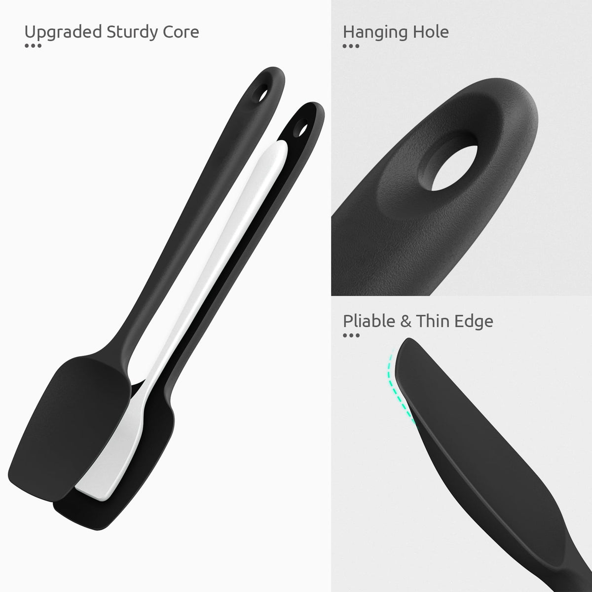 U-Taste Silicone Spoon Spatula Set of 3, 480°F Heat Resistant Food Grade Cooking Mixing Spoons, Kitchen Utensils Set for Nonstick Cookware, Black